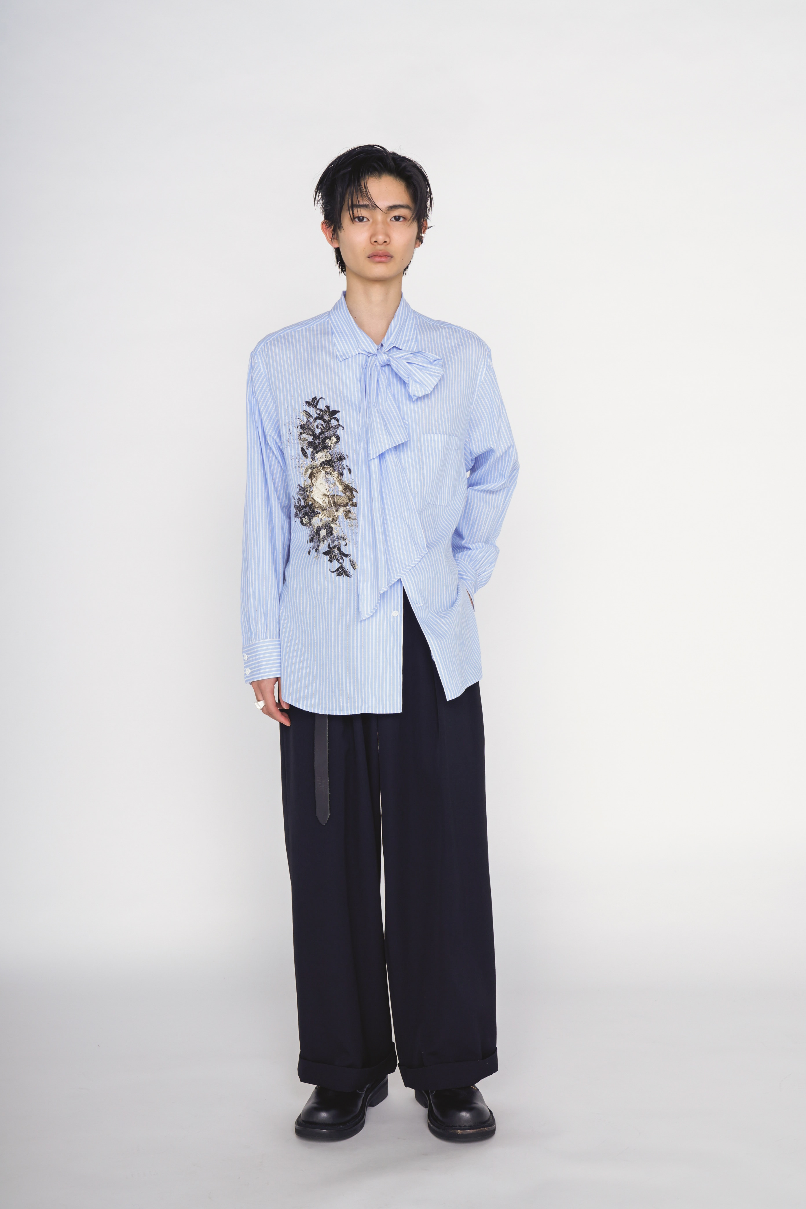 WASHER WOOL GABARDINE CINCH BACK BAGGY PANTS