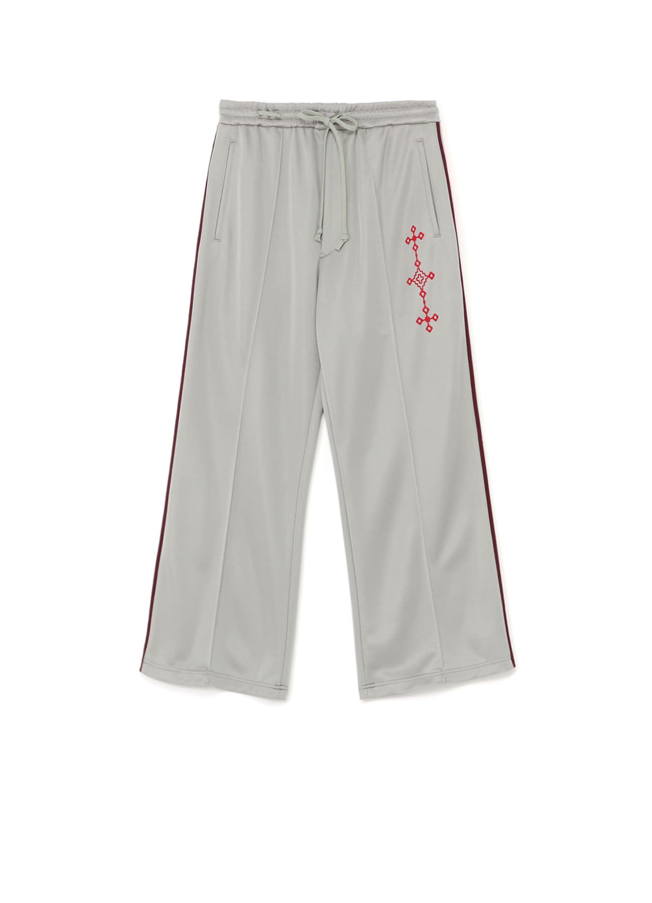 PE/SMOOTH JERSEY GEOMETRIC PATTERN EMBROIDERY SIDE TAPE LINE FLARE PANTS