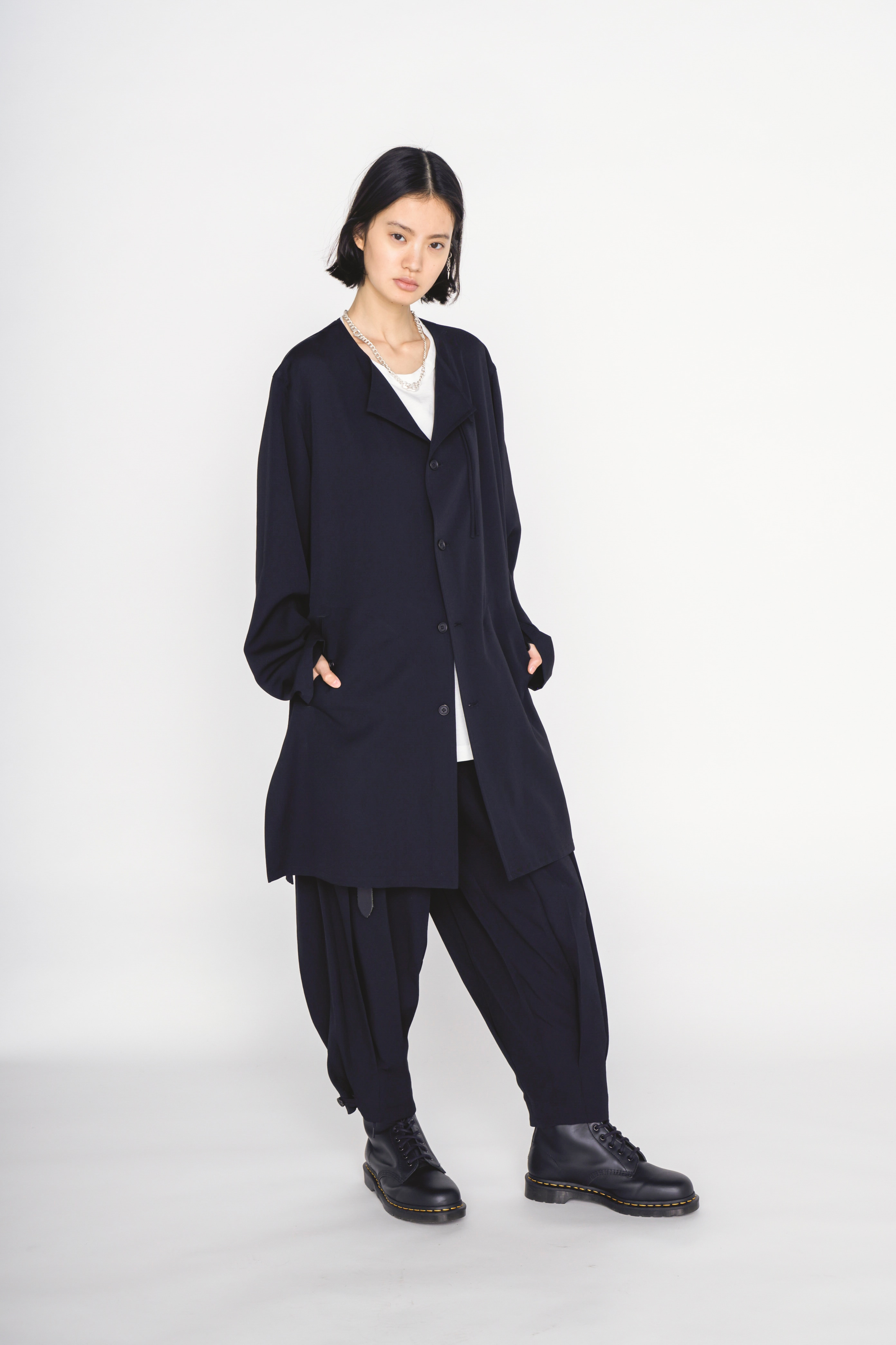 WASHER WOOL GABARDINE PLEATED PANTS