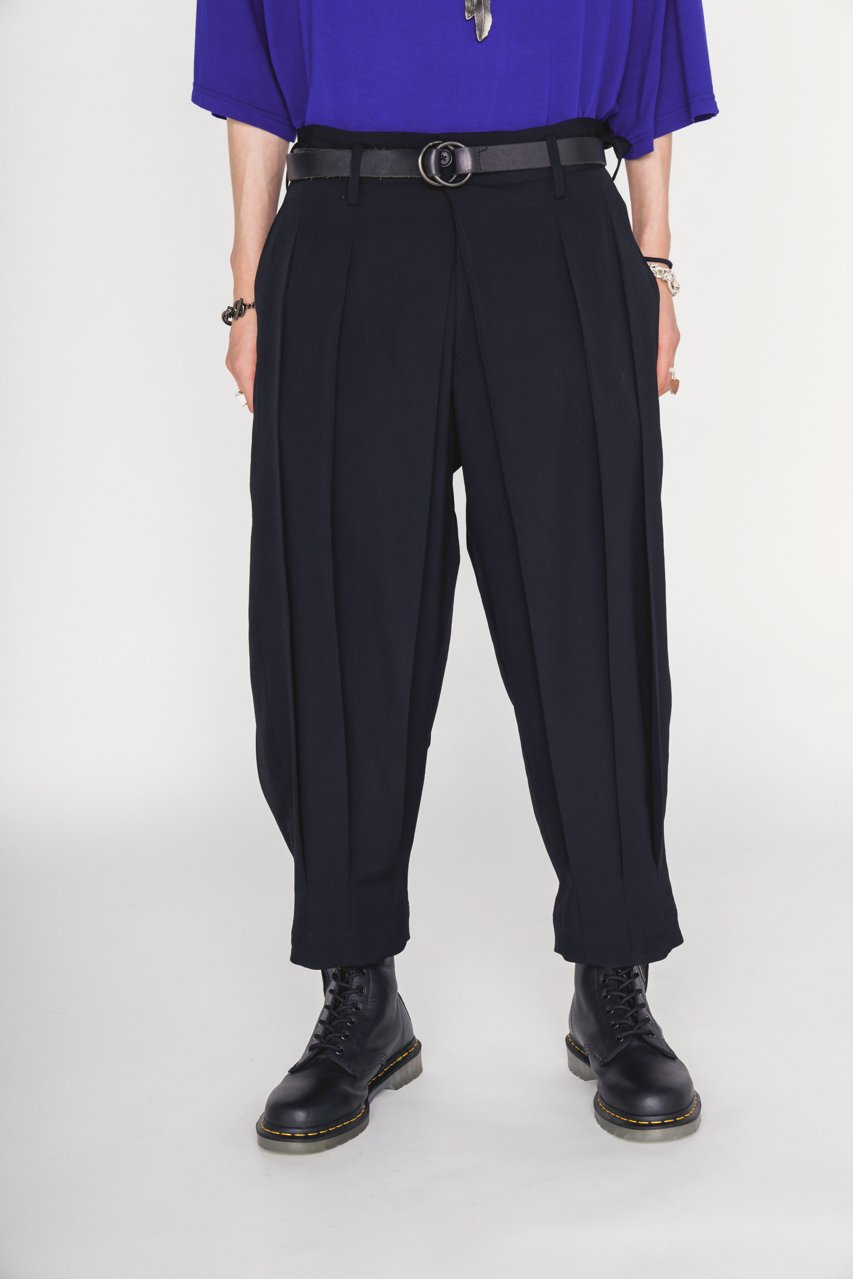 WASHER WOOL GABARDINE PLEATED PANTS