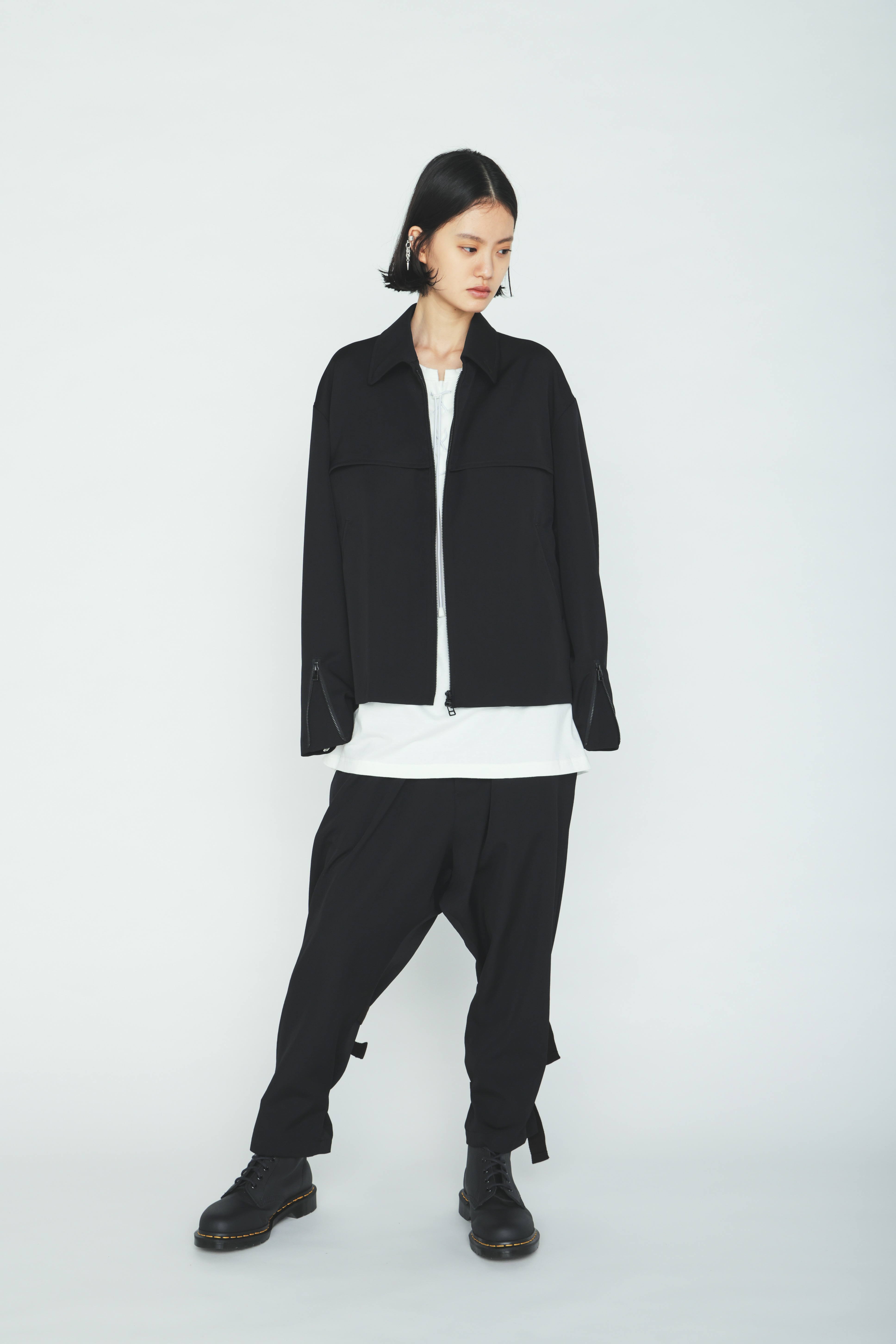 WASHER WOOL GABARDINE SIDE LEG STRAPS PANTS