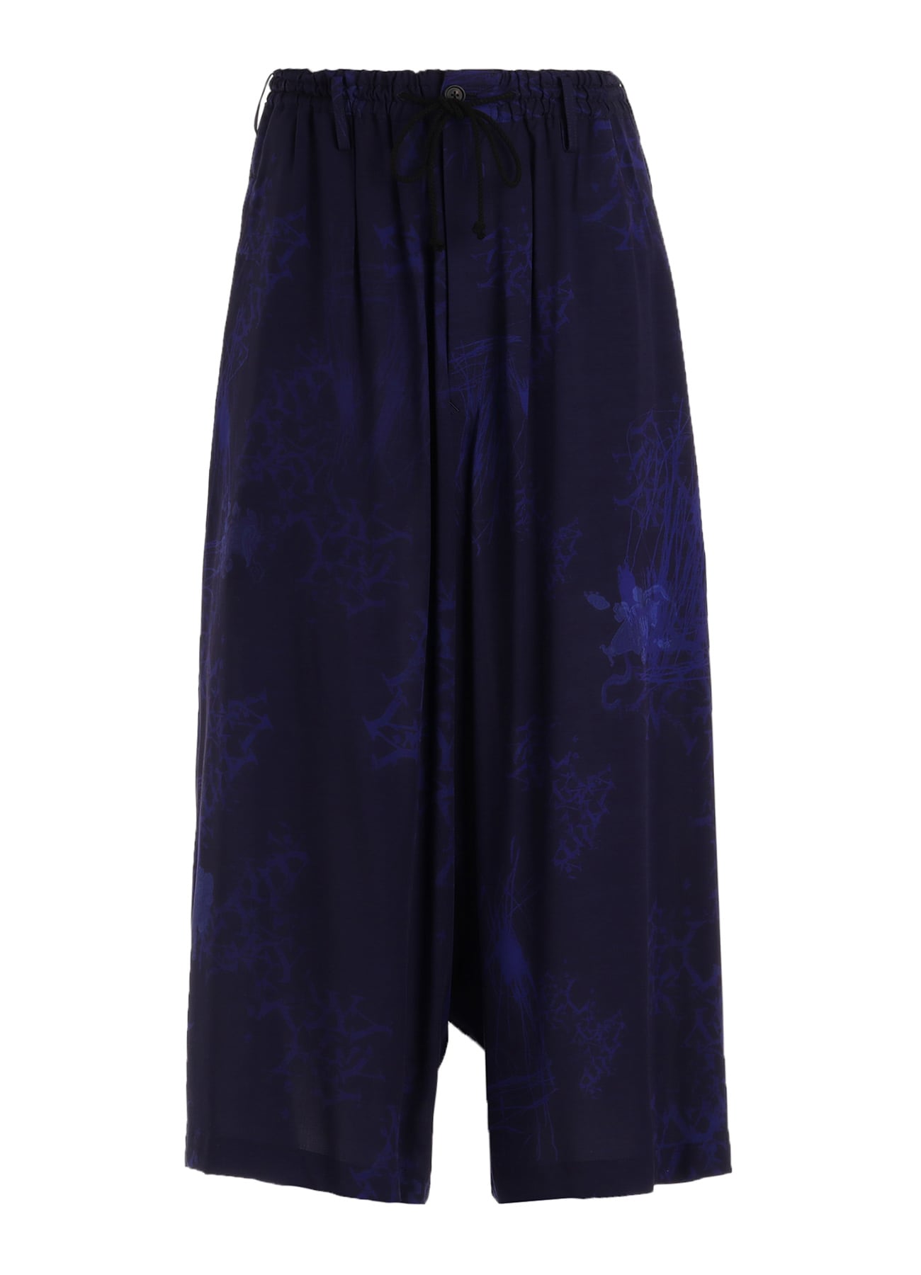 RAYON “Y” LETTER AND INDIAN MOTIF PRINT WIDE SAROUEL PANTS(M Navy
