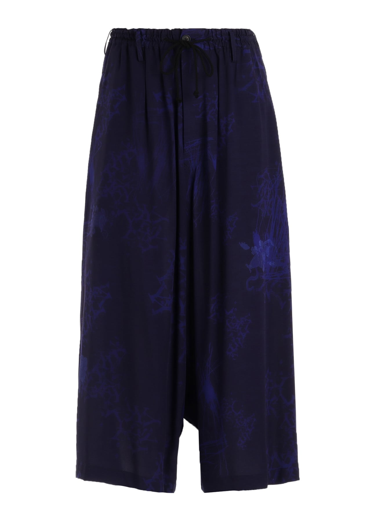 RAYON “Y” LETTER AND INDIAN MOTIF PRINT WIDE SAROUEL PANTS(M Navy