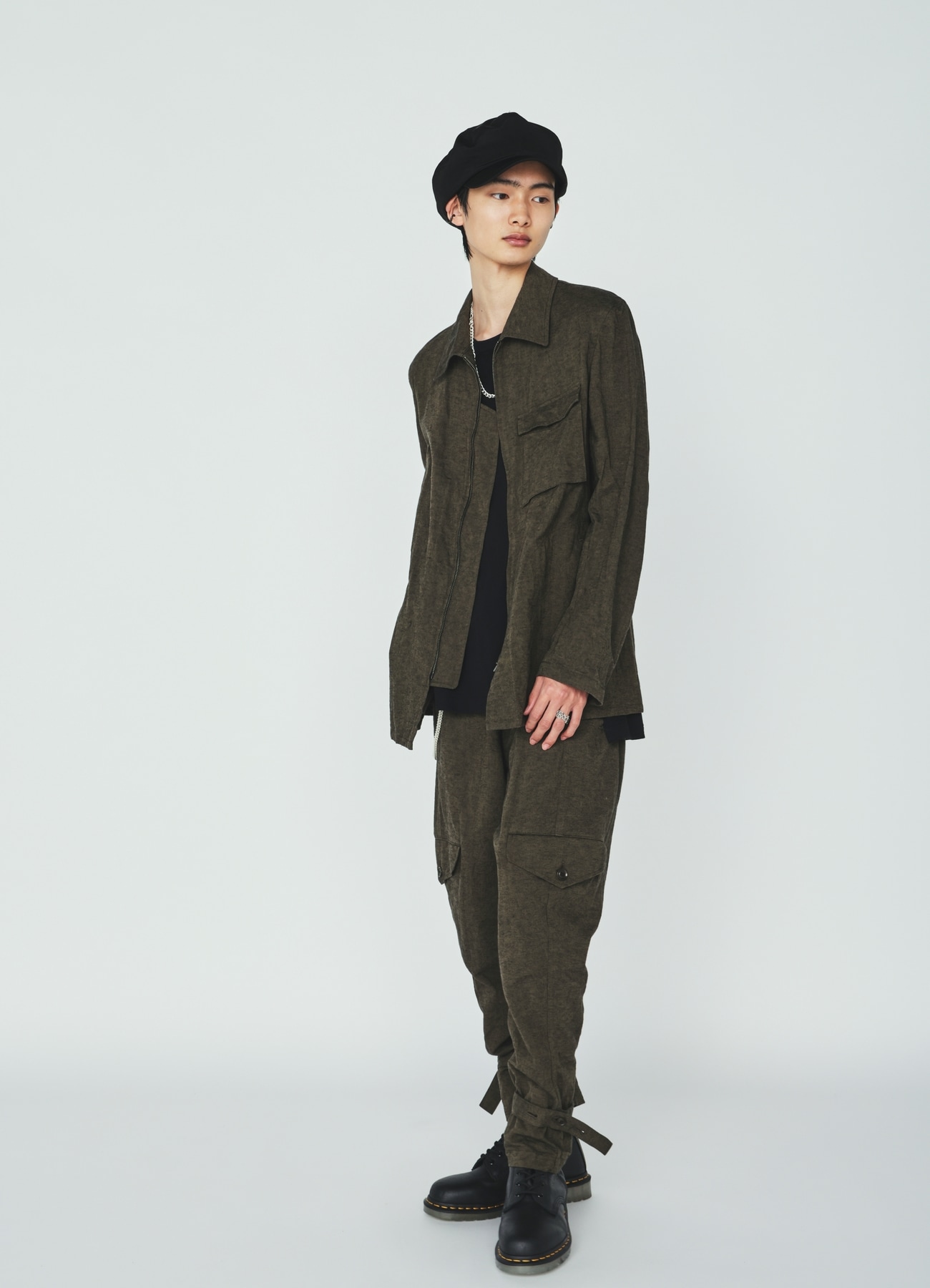 COTTON/LINEN CANVAS SOFRON BELTED HEM TAPERED PANTS