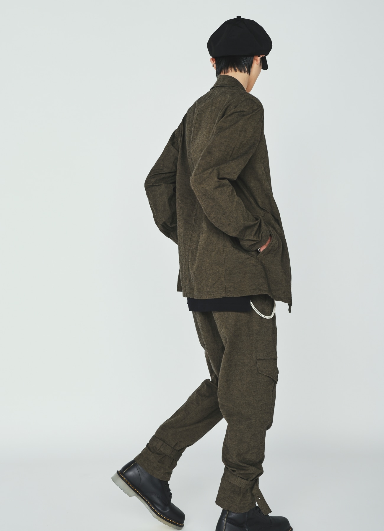 COTTON/LINEN CANVAS SOFRON BELTED HEM TAPERED PANTS
