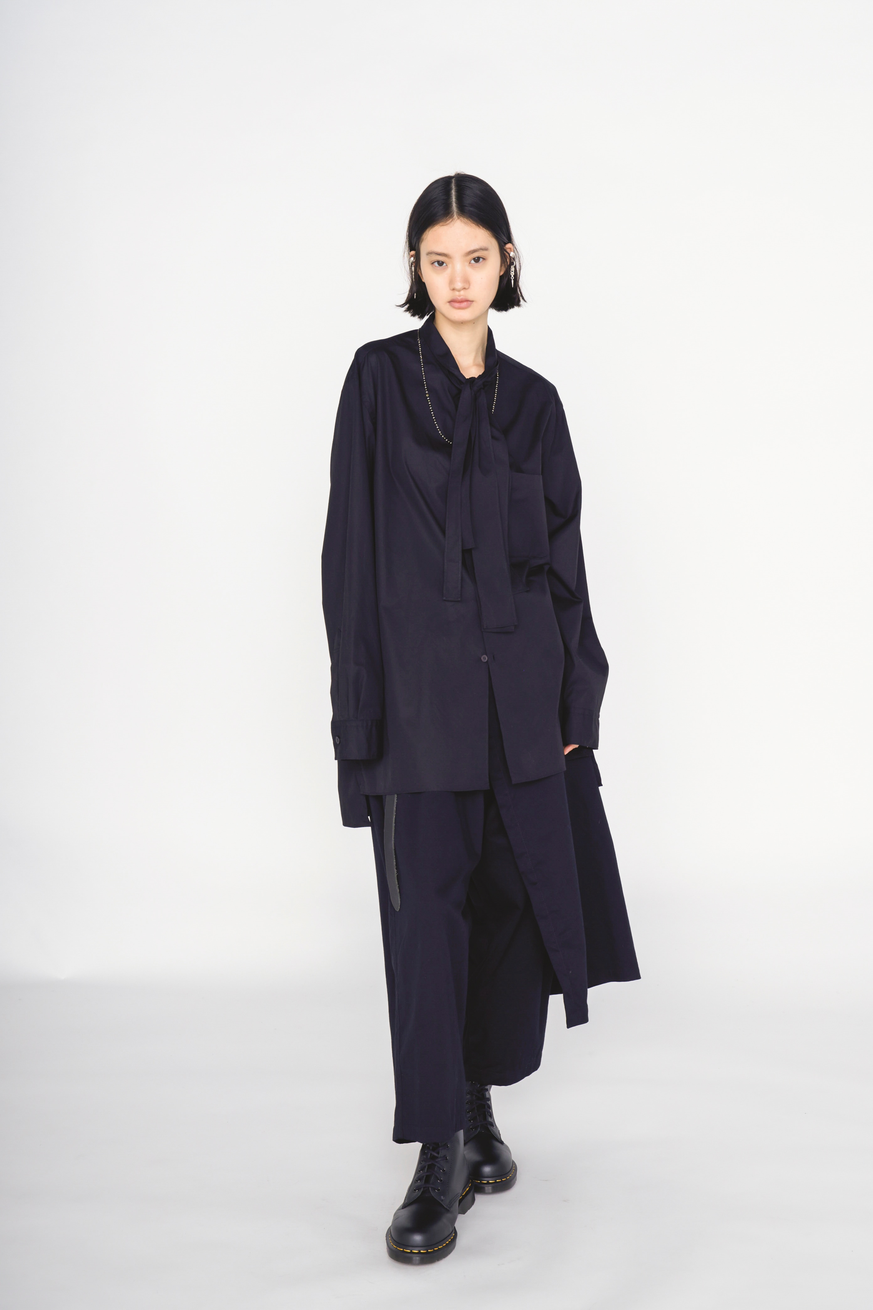 COTTON TWILL GATHERED POCKET WRAP PANTS