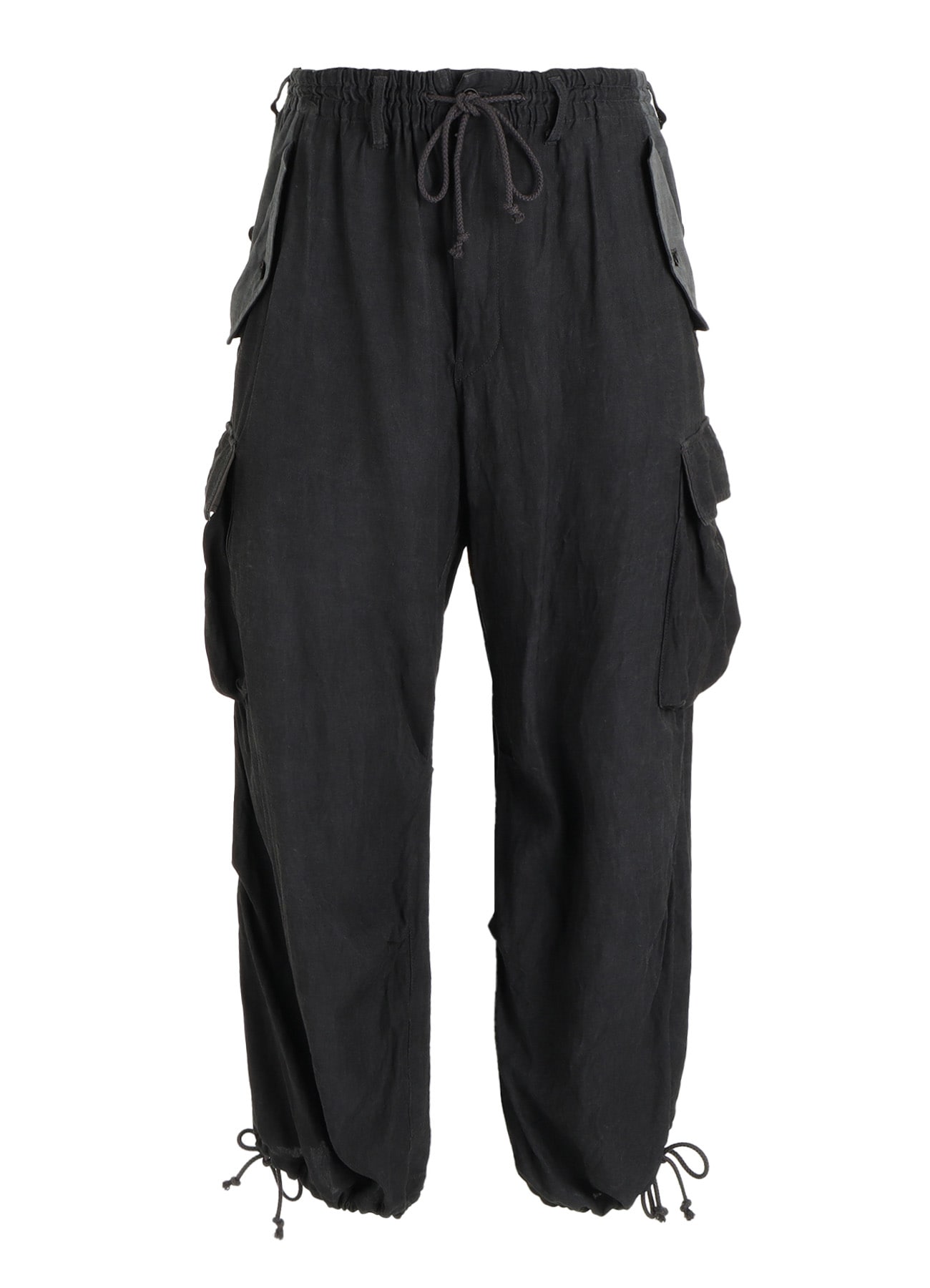 VIS/LI TWILL PIGMENT PRINT KNEE-TUCK CARGO PANTS(S Black): S'YTE