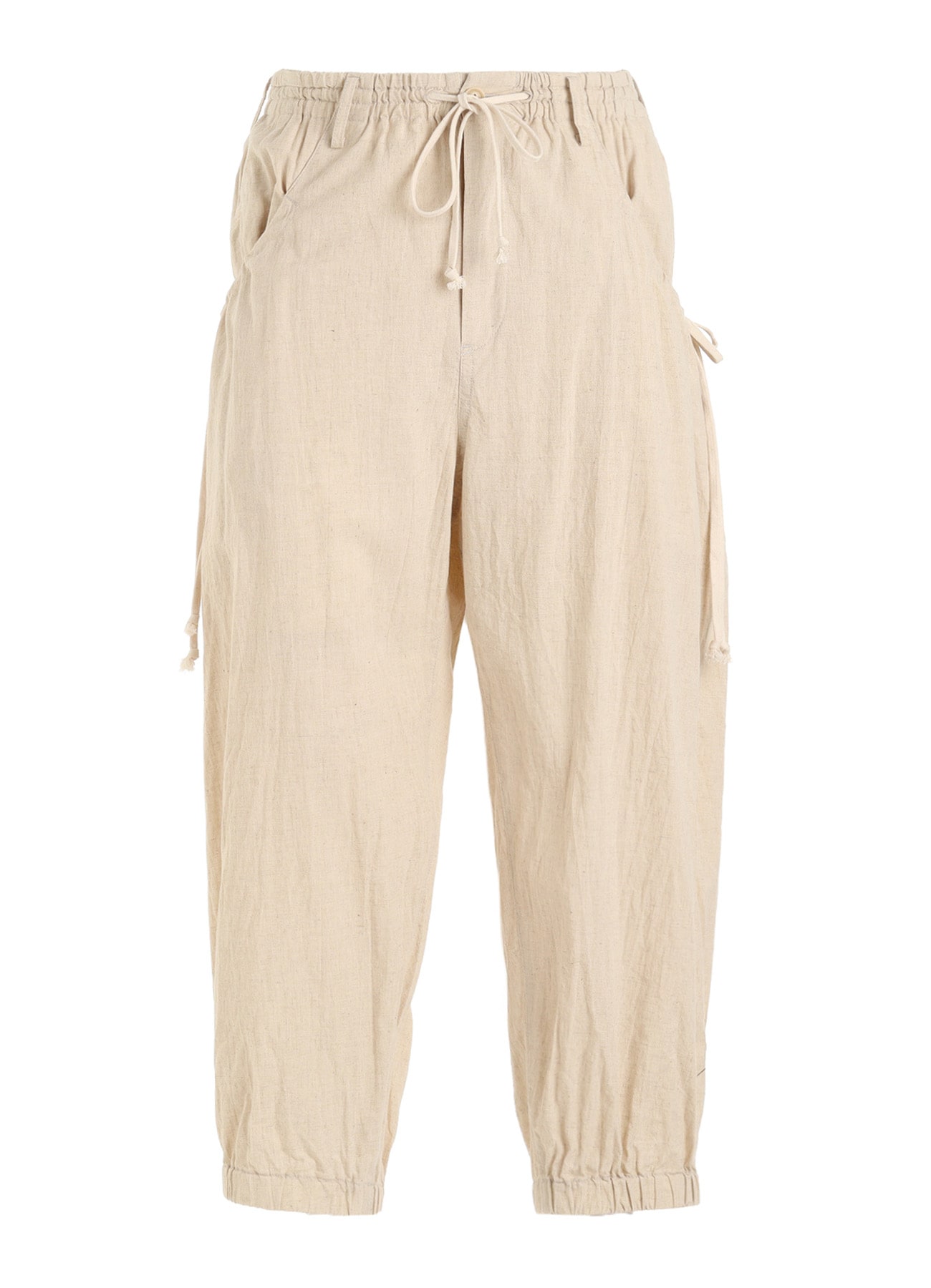 Cotton-Linen Poplin GATHERED POCKET ELASTIC HEM PANTS(M White): S