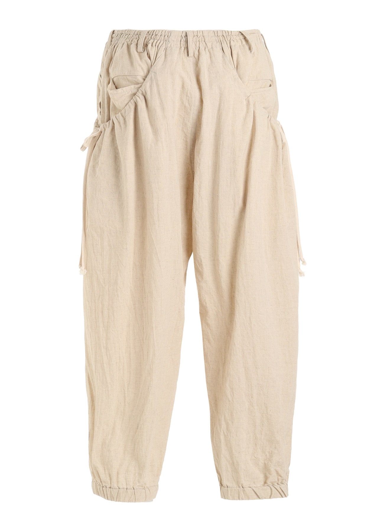 Cotton-Linen Poplin GATHERED POCKET ELASTIC HEM PANTS