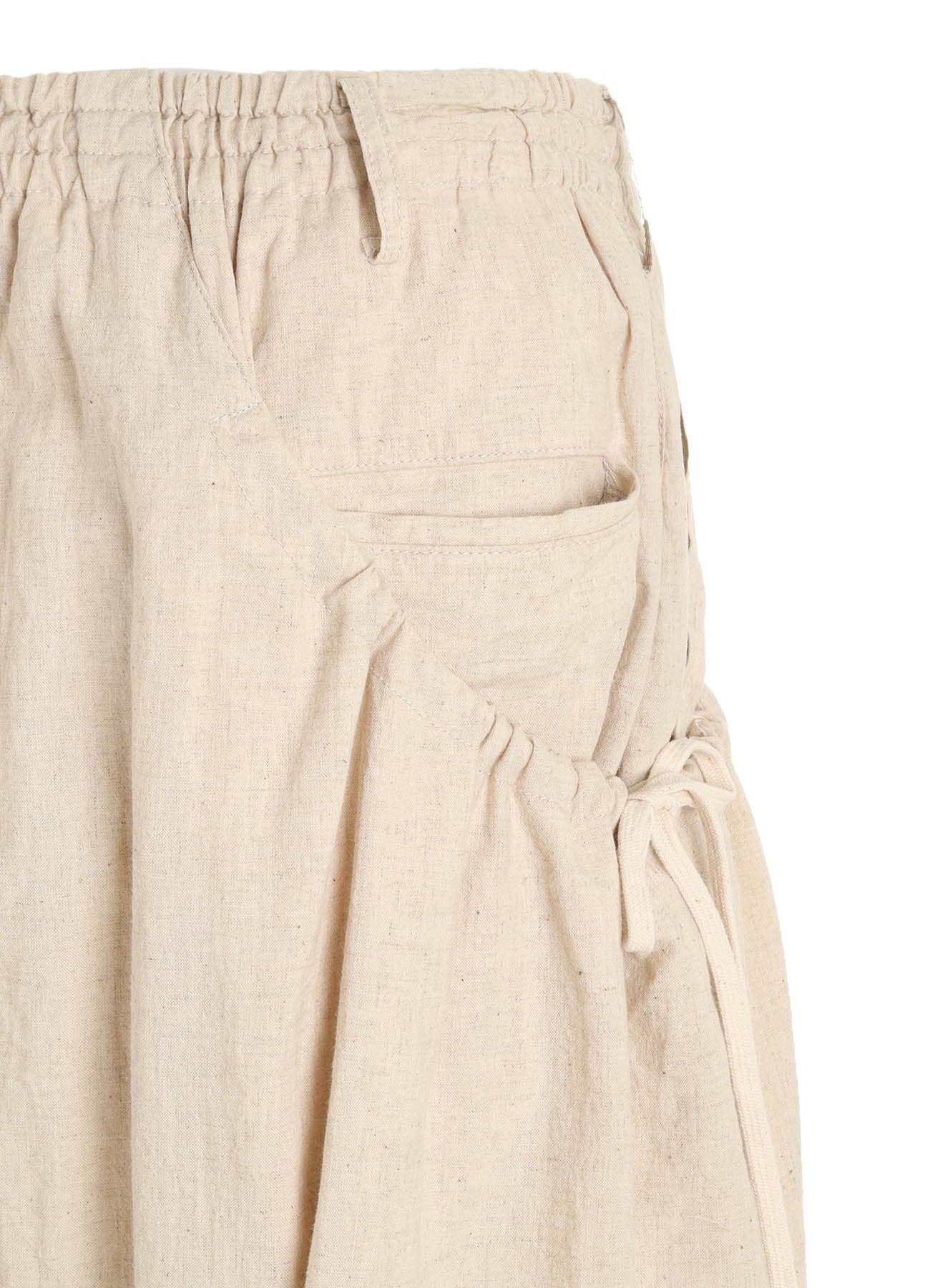 Cotton-Linen Poplin GATHERED POCKET ELASTIC HEM PANTS