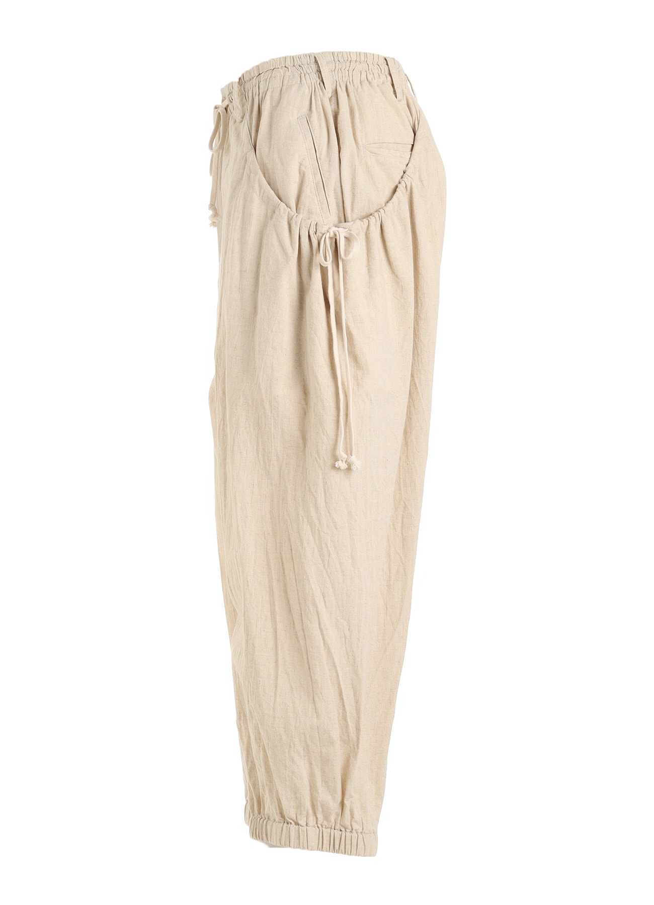 Cotton-Linen Poplin GATHERED POCKET ELASTIC HEM PANTS(M White): S