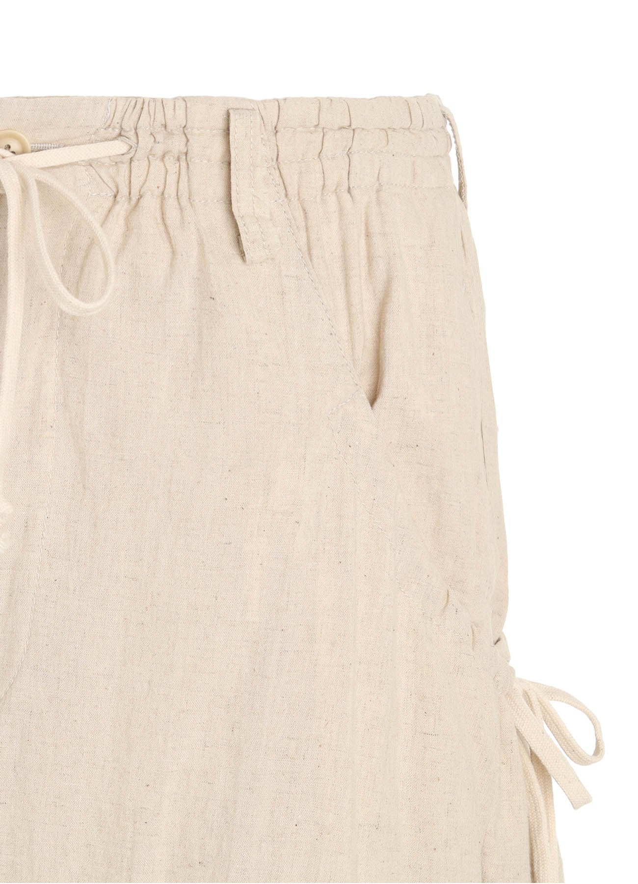 Cotton-Linen Poplin GATHERED POCKET ELASTIC HEM PANTS(M White): S