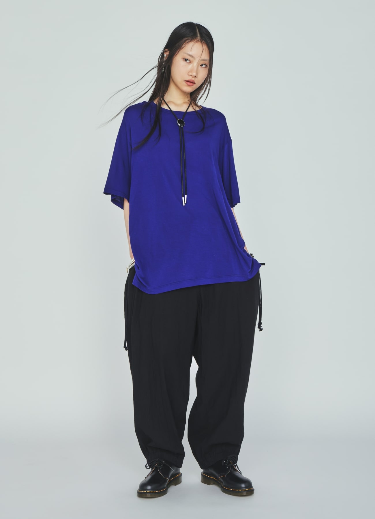 Cotton-Linen Poplin GATHERED POCKET ELASTIC HEM PANTS