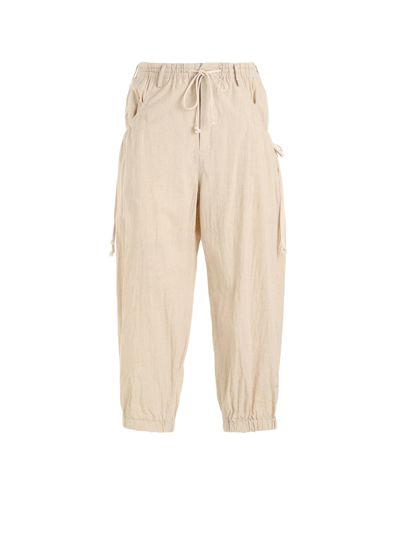 Cotton-Linen Poplin GATHERED POCKET ELASTIC HEM PANTS