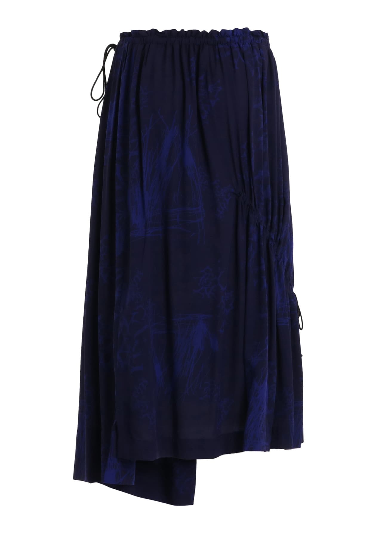 Ｙ's ワイズ 美品 レーヨン ステッカープリント バックオープン ドレス 2 RAYON “Y” LETTER AND INDIAN MOTIF PRINT WRAP SKIRT(S Navy): S'YTE