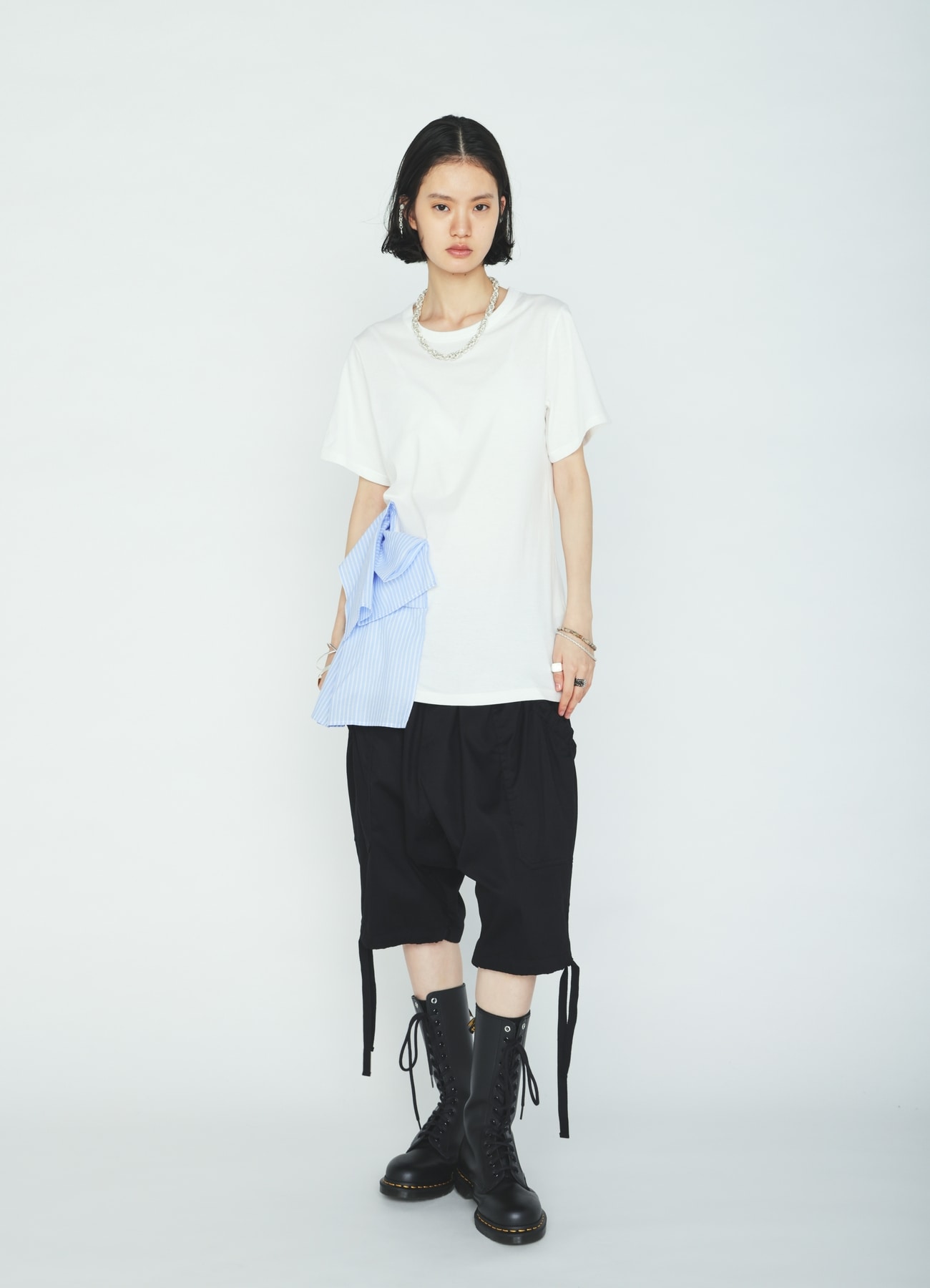 30/COTTON JERSEY WAIST DRAPE POCKET T-SHIRT