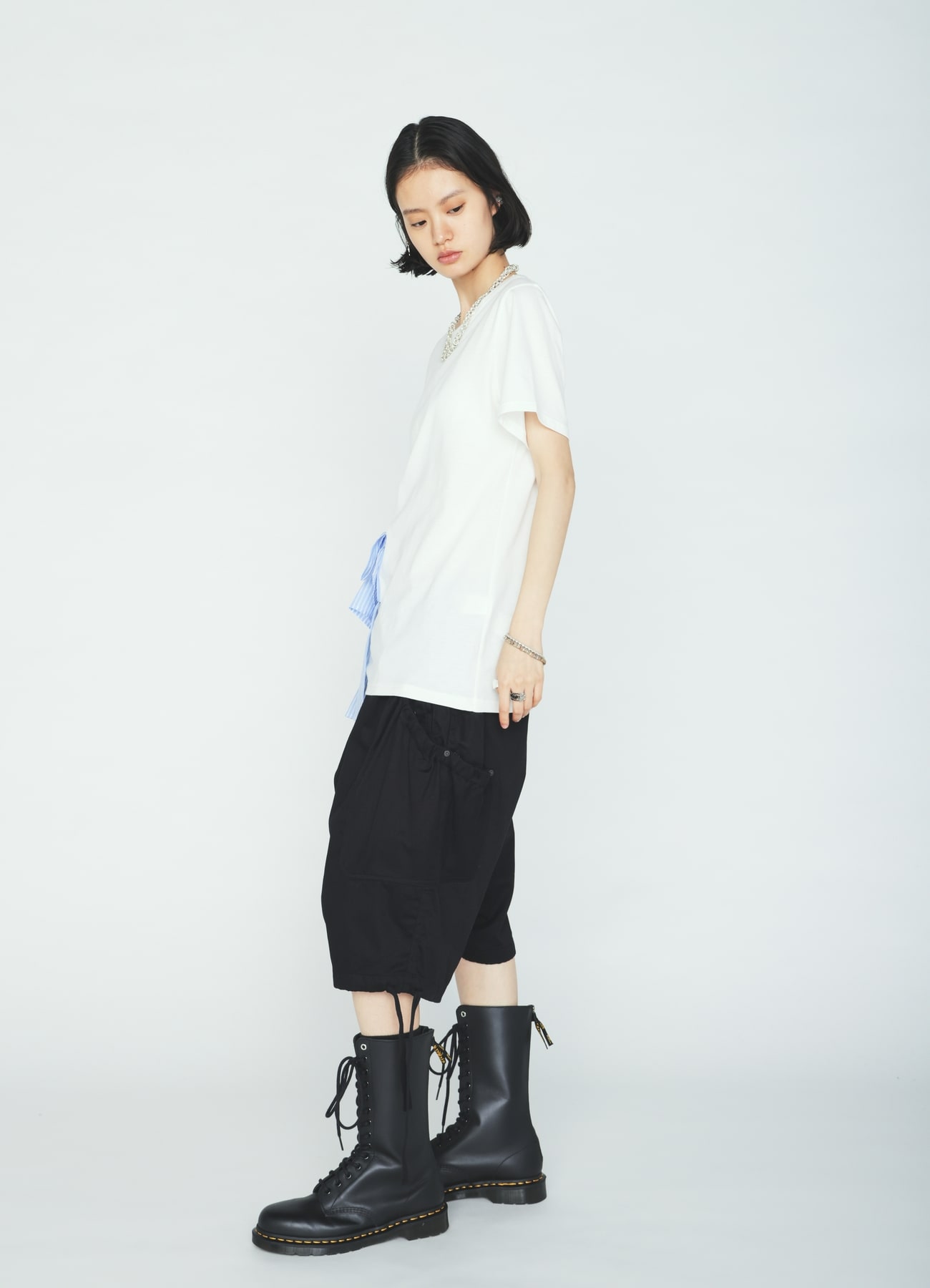 30/COTTON JERSEY WAIST DRAPE POCKET T-SHIRT