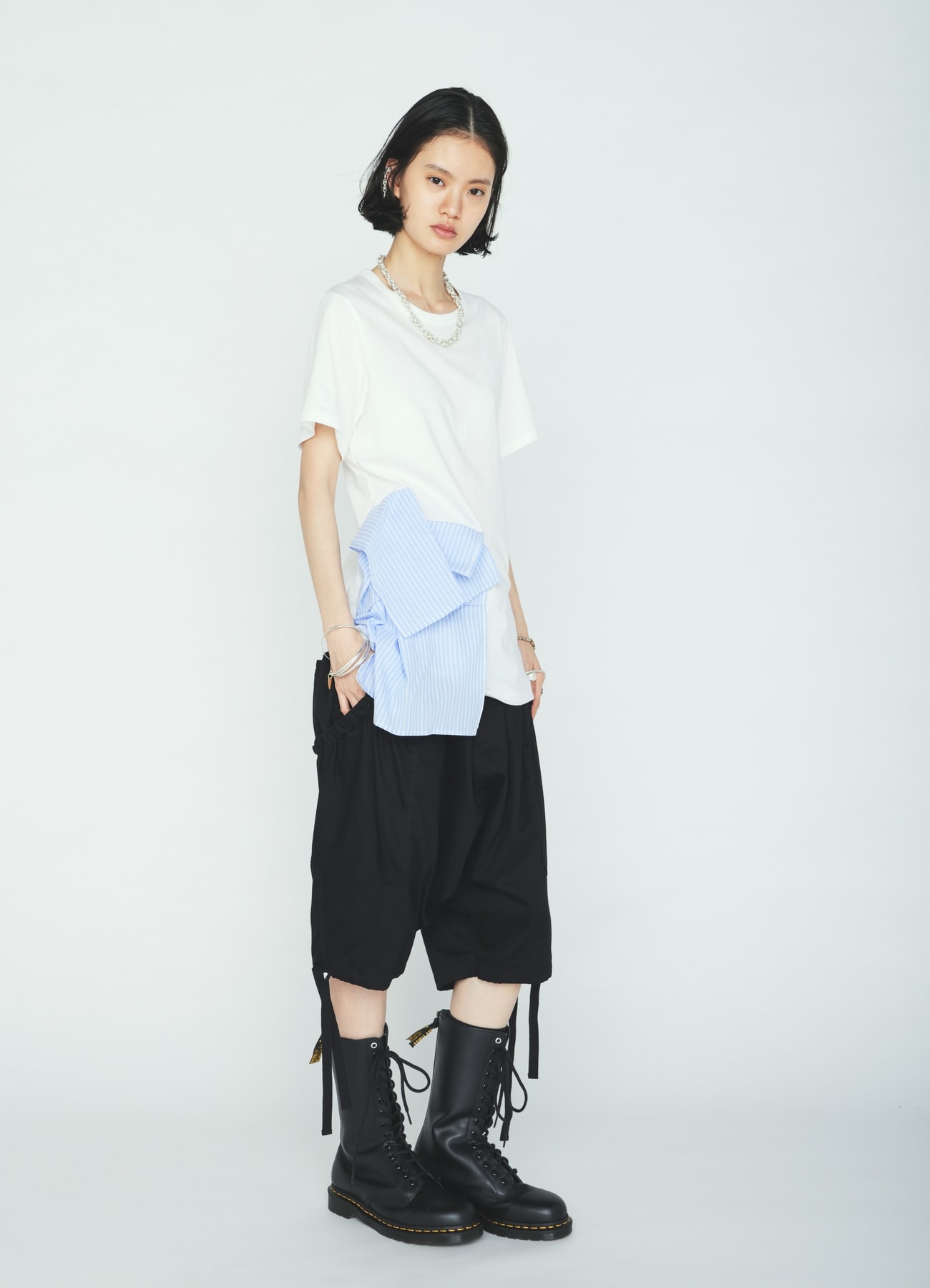 30/COTTON JERSEY WAIST DRAPE POCKET T-SHIRT