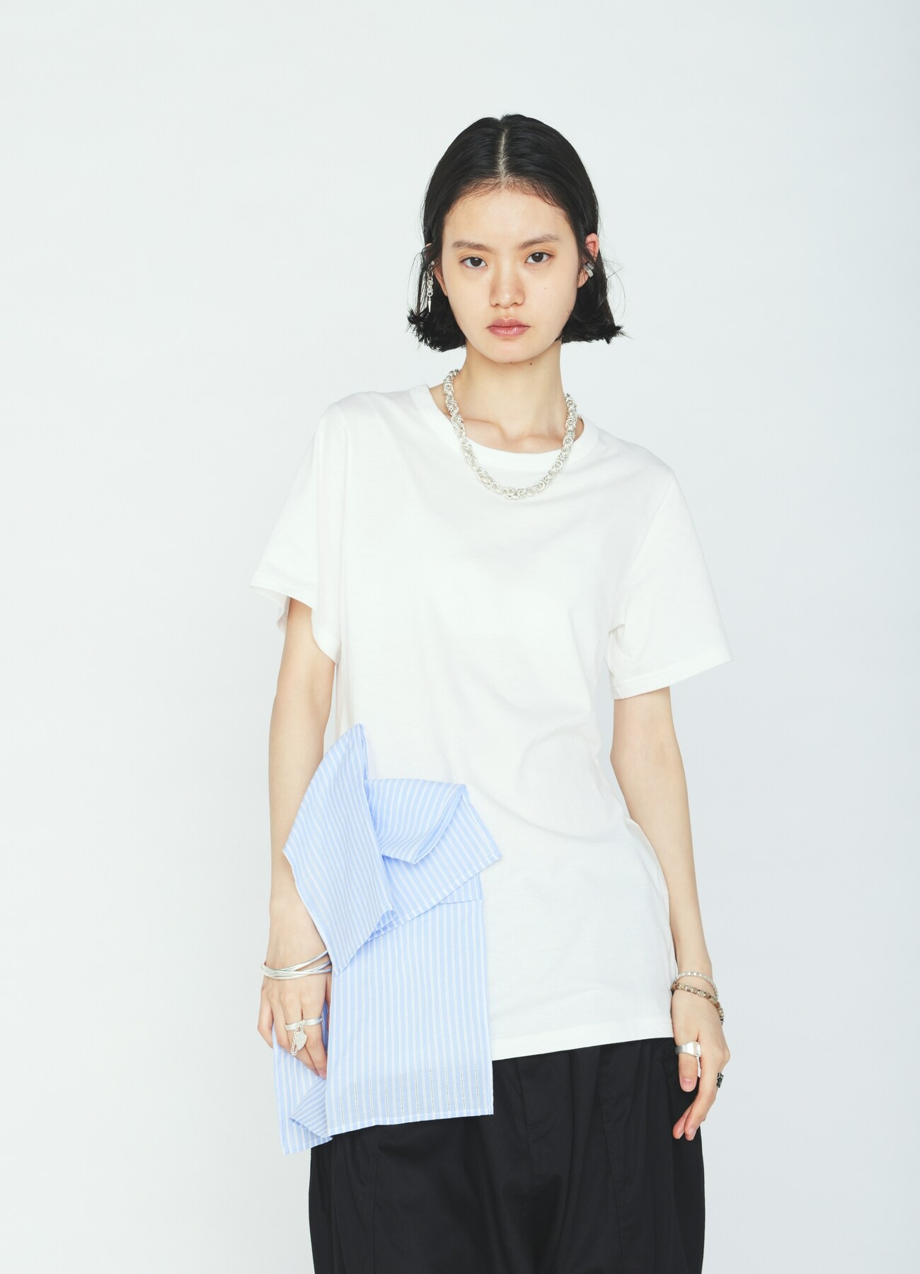 30/COTTON JERSEY WAIST DRAPE POCKET T-SHIRT