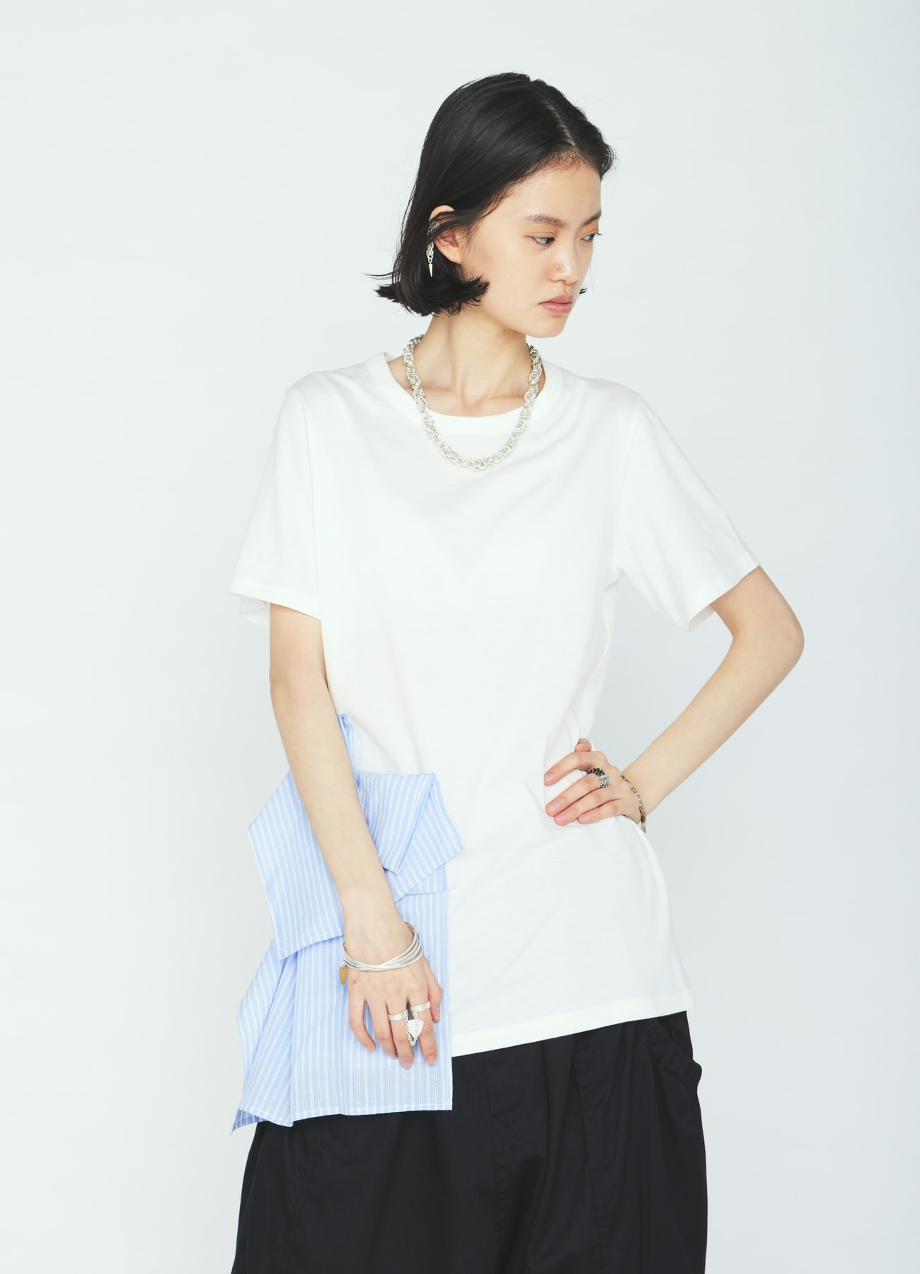 30/COTTON JERSEY WAIST DRAPE POCKET T-SHIRT