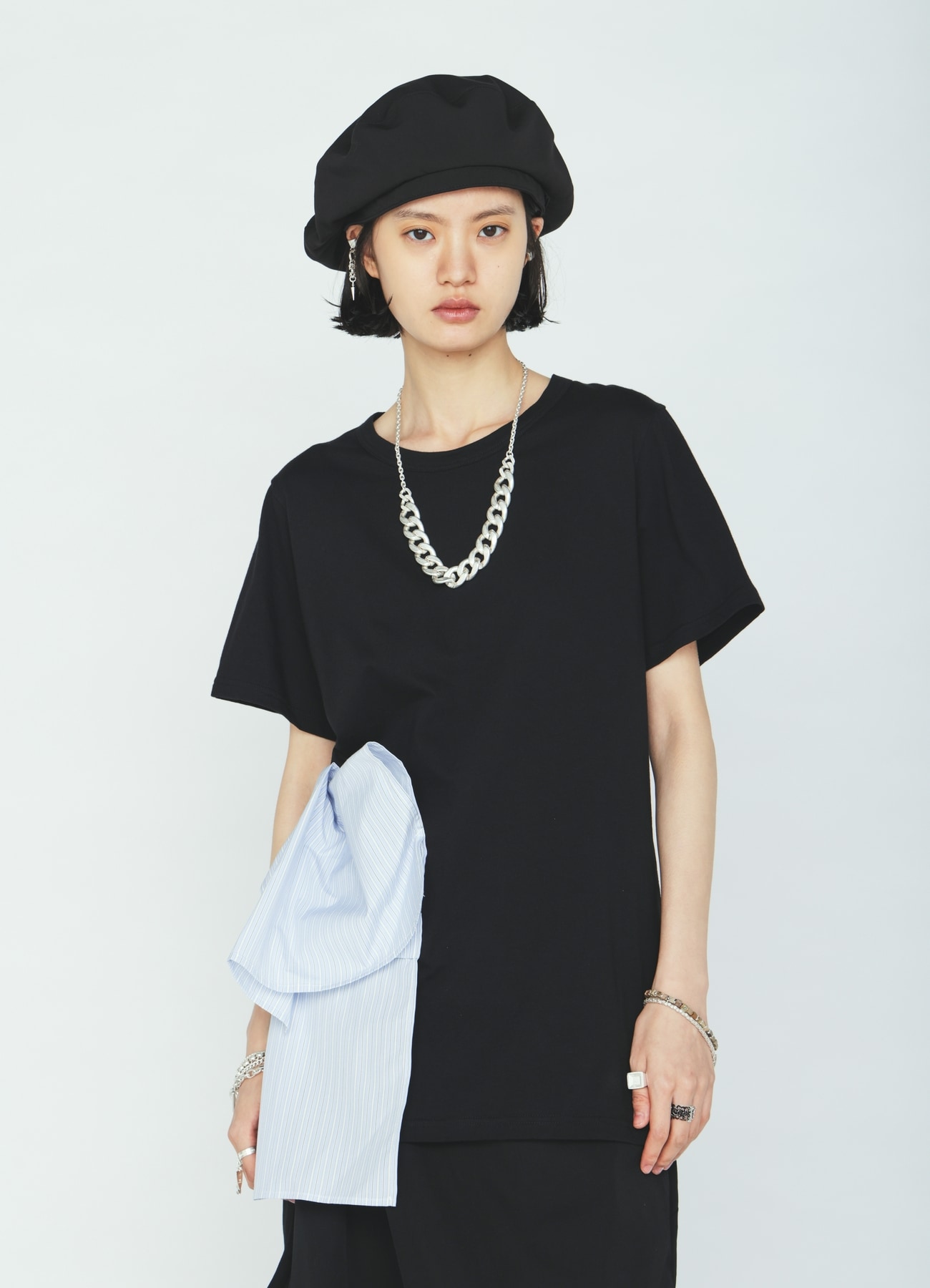 30/COTTON JERSEY WAIST DRAPE POCKET T-SHIRT