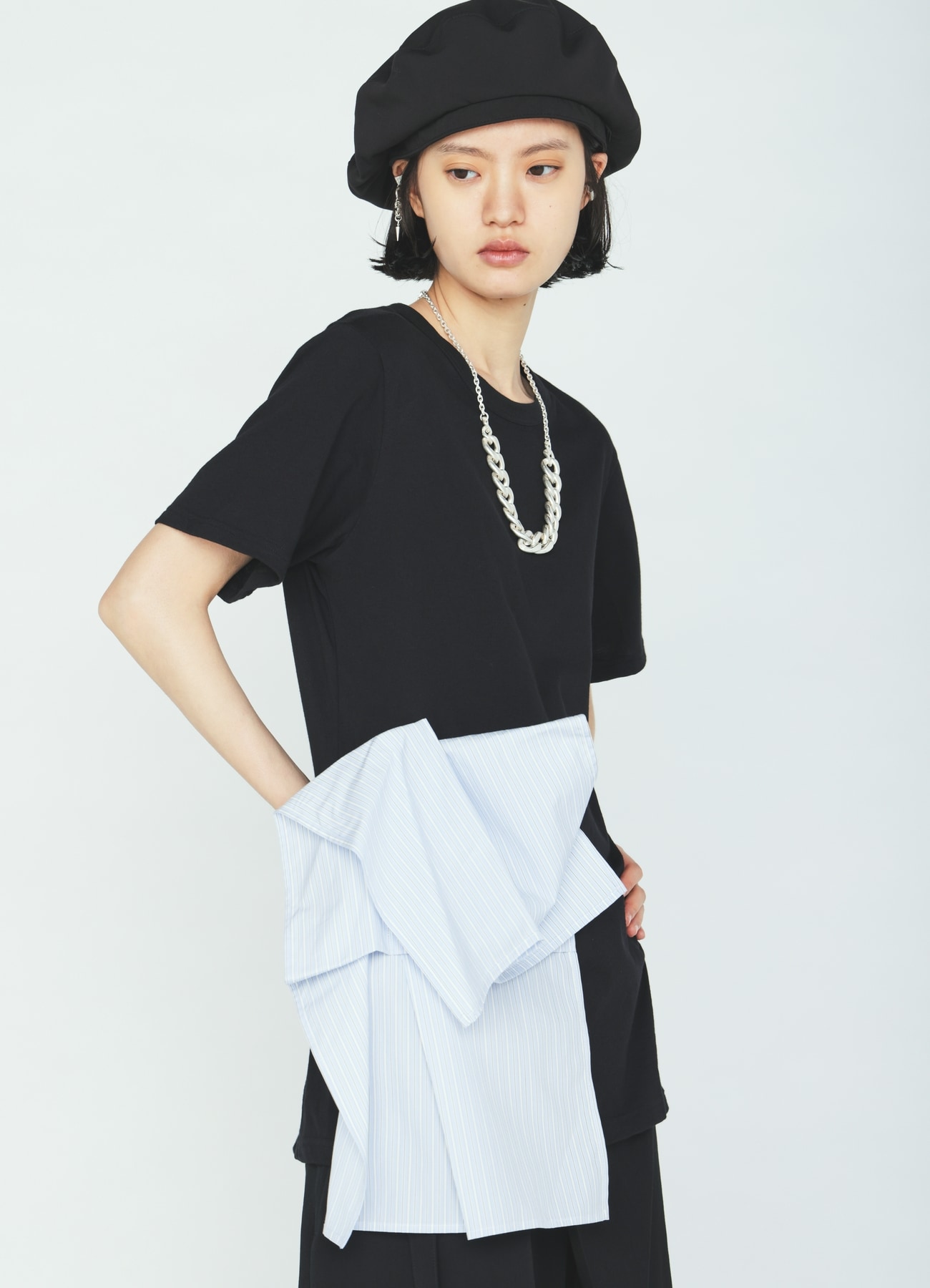 30/COTTON JERSEY WAIST DRAPE POCKET T-SHIRT