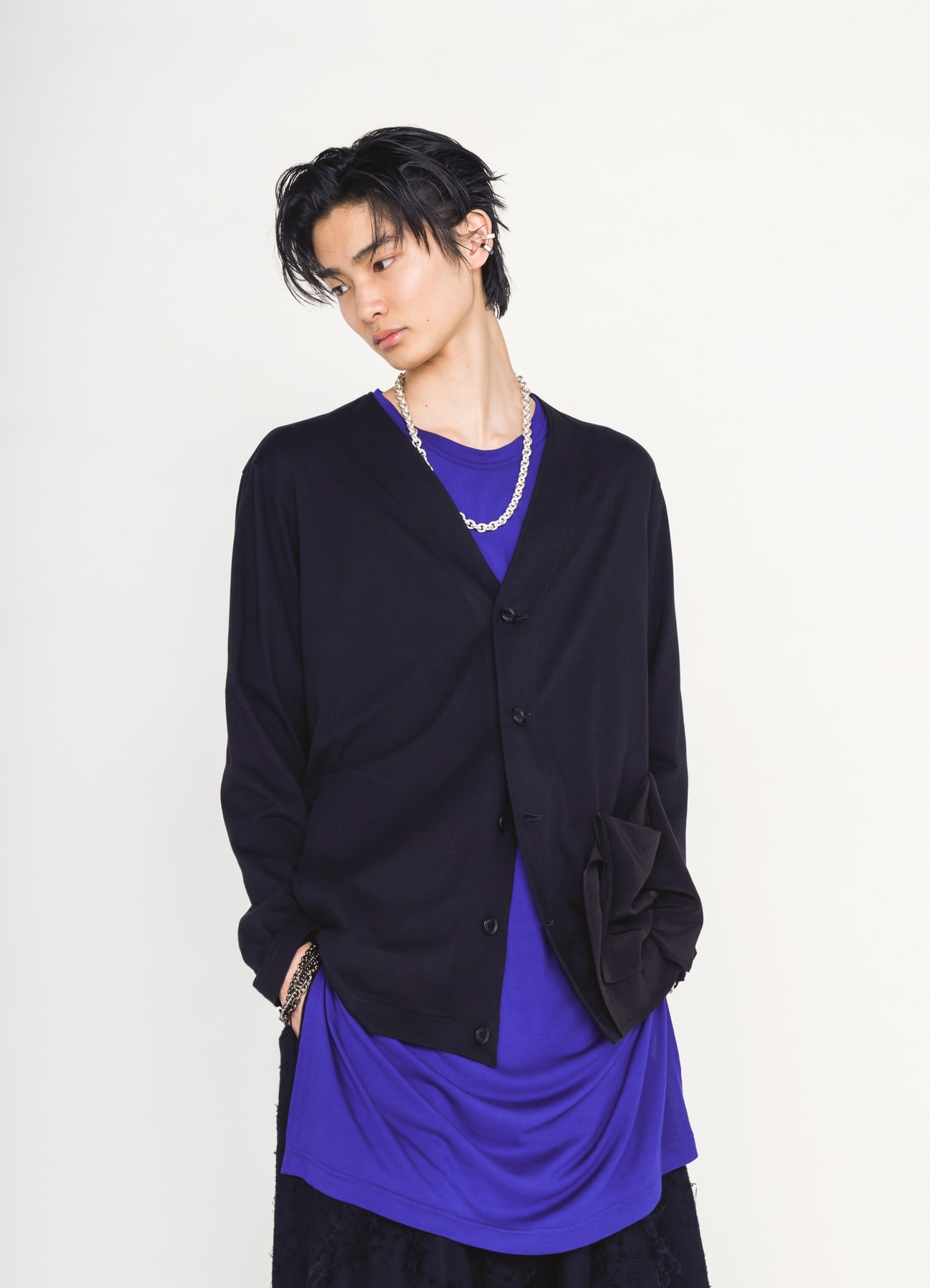 30/COTTON JERSEY ASYMMETRIC POCKET CARDIGAN