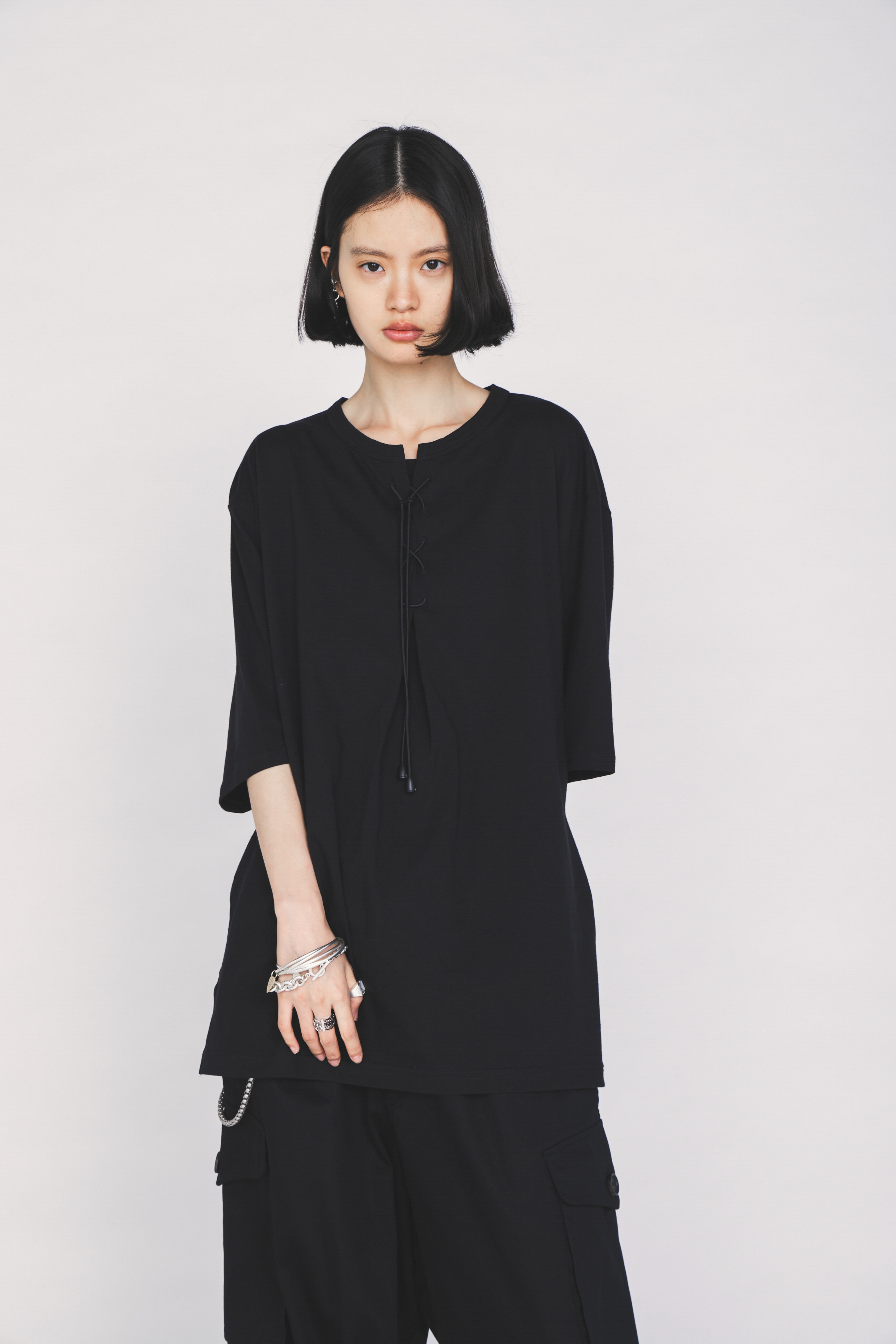 30/COTTON JERSEY LACE-UP T-SHIRT