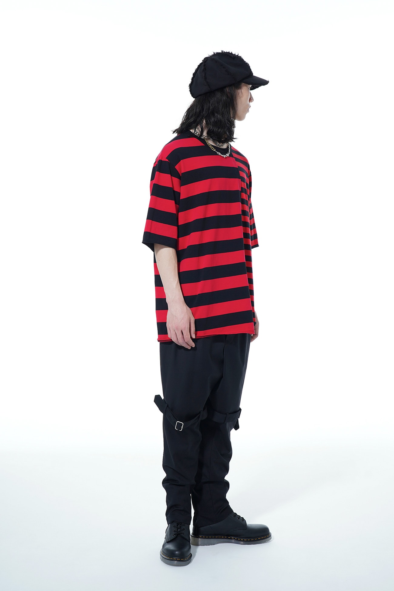 Staggered Horizontal Stripes Asymmetry T-Shirts