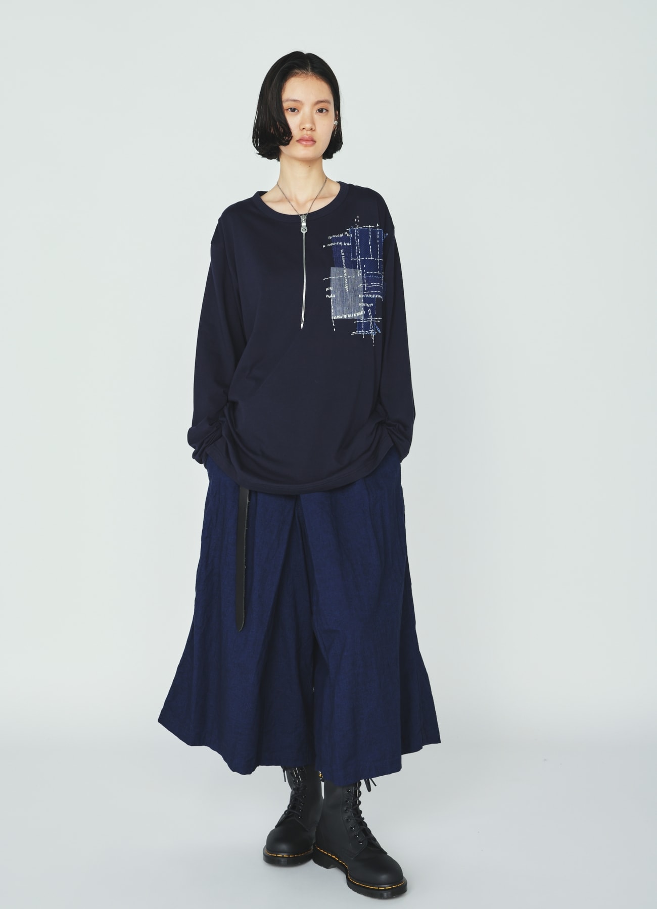 30/COTTON JERSEY SASHIKO EMBROIDERY LONG T-SHIRT