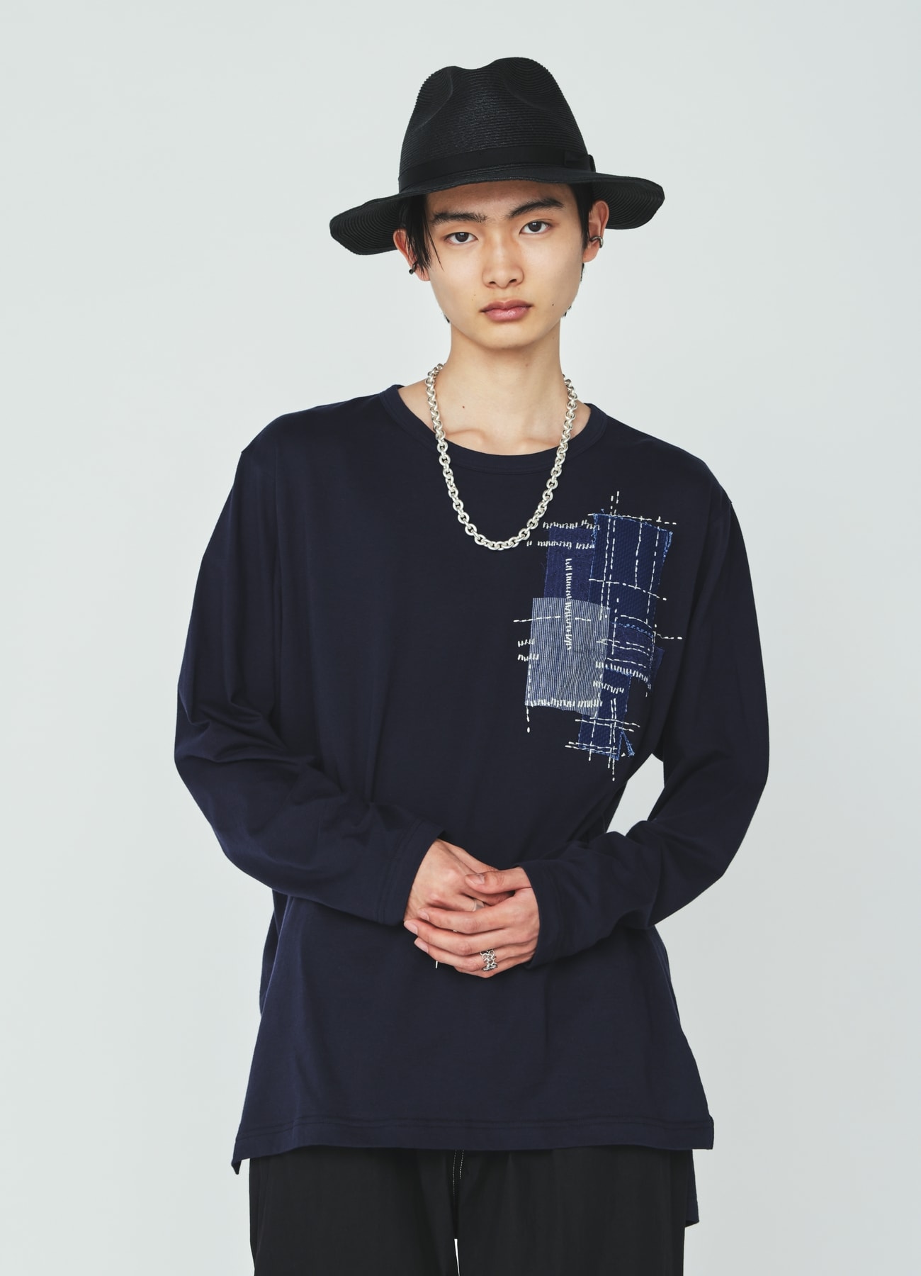 30/COTTON JERSEY SASHIKO EMBROIDERY LONG T-SHIRT