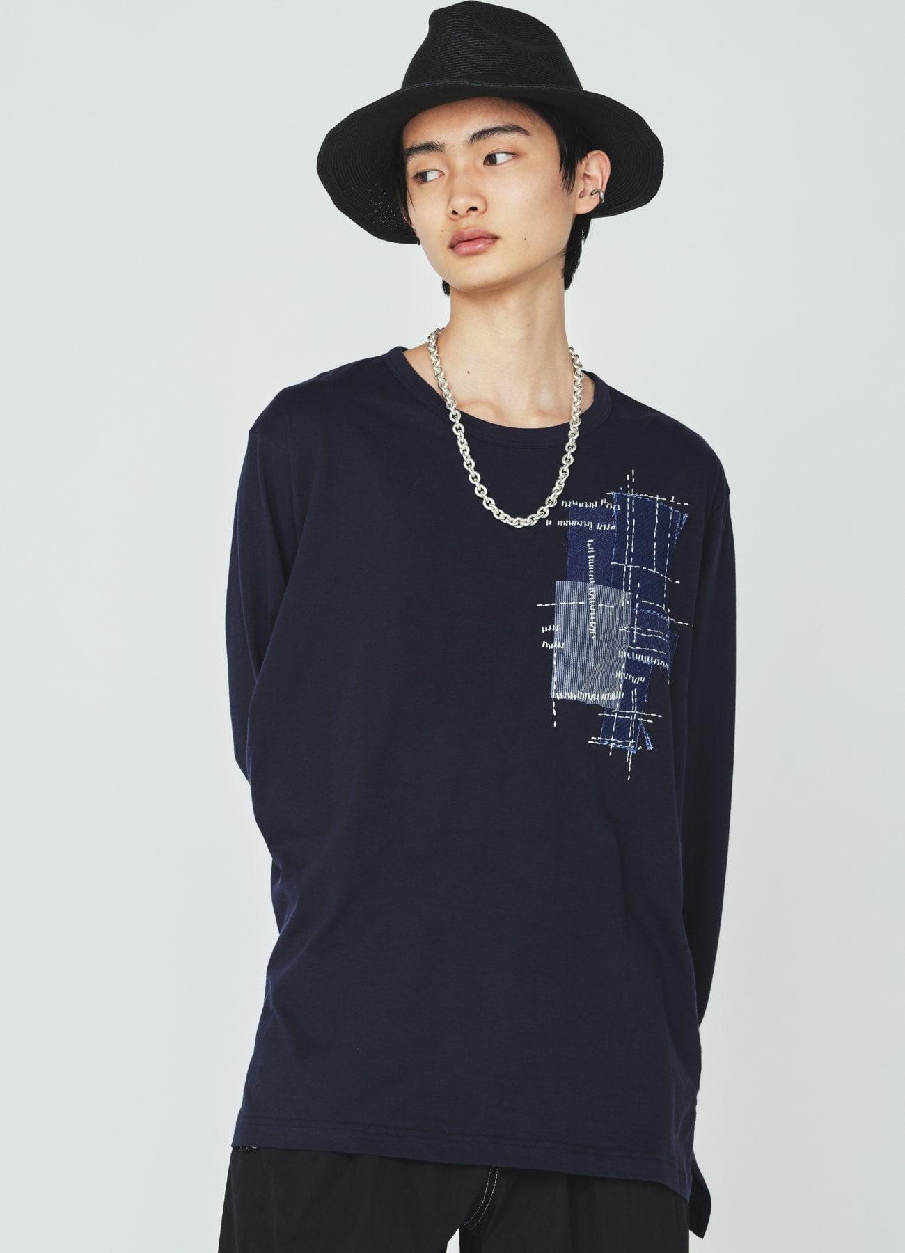 30/COTTON JERSEY SASHIKO EMBROIDERY LONG T-SHIRT