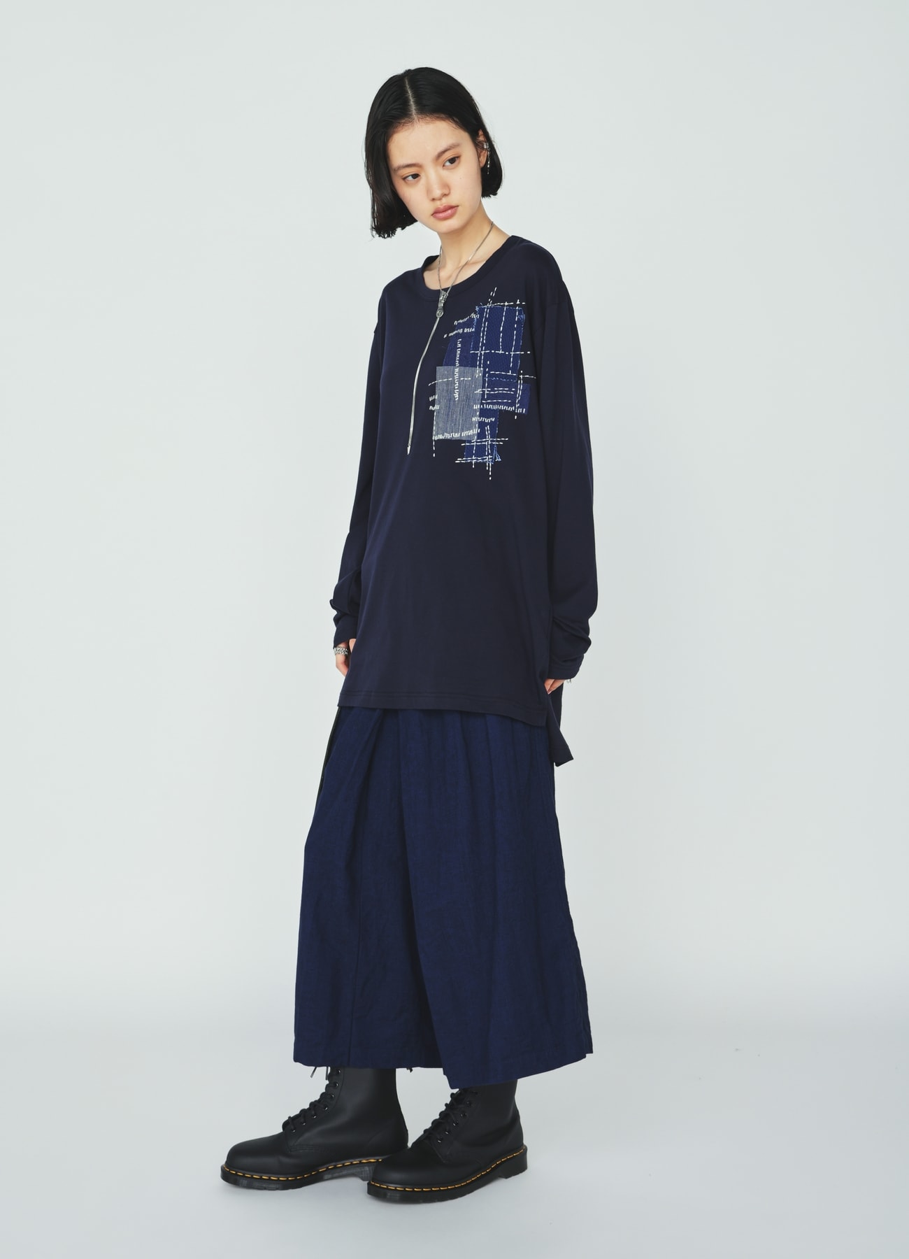 30/COTTON JERSEY SASHIKO EMBROIDERY LONG T-SHIRT