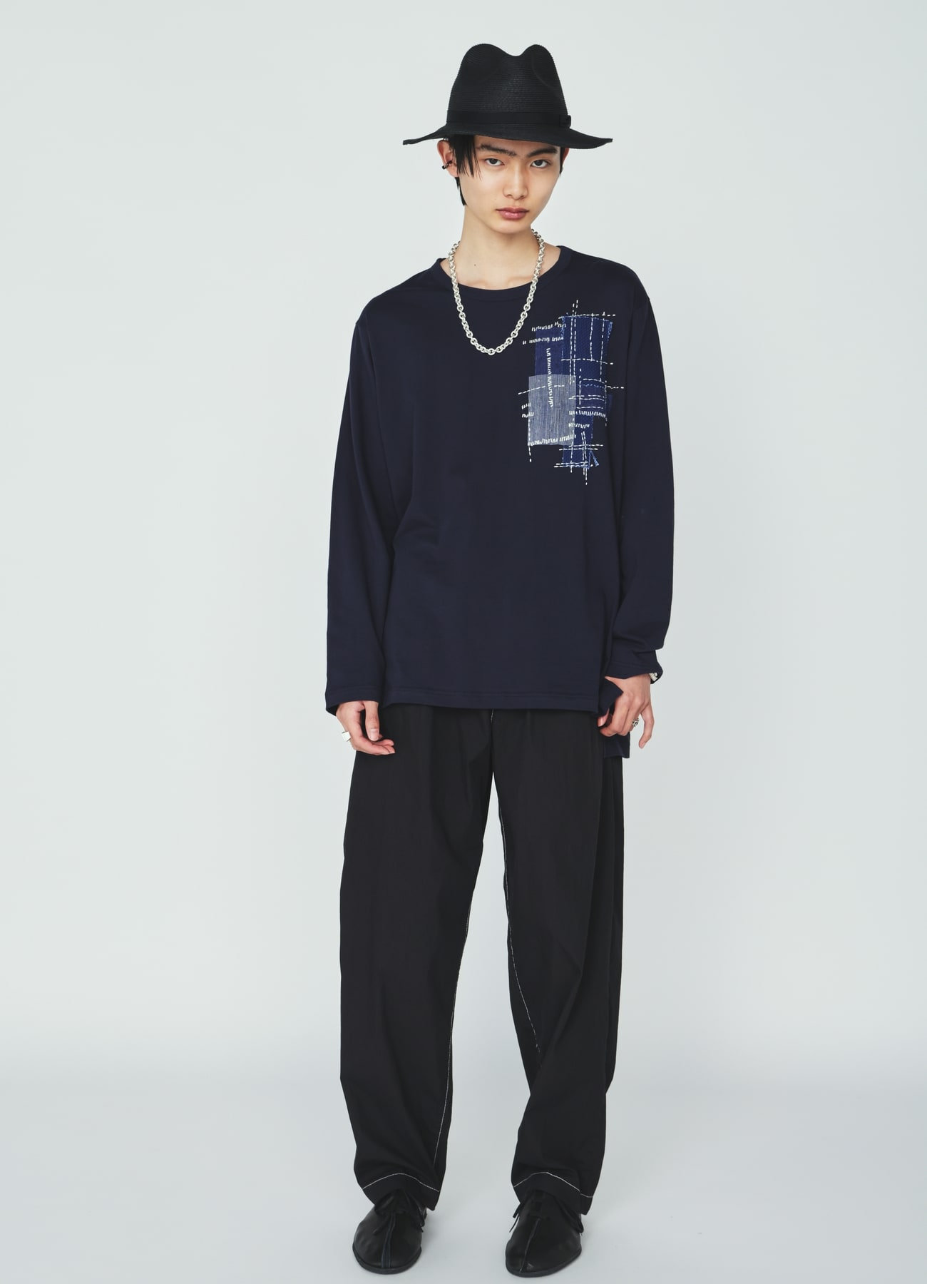 30/COTTON JERSEY SASHIKO EMBROIDERY LONG T-SHIRT