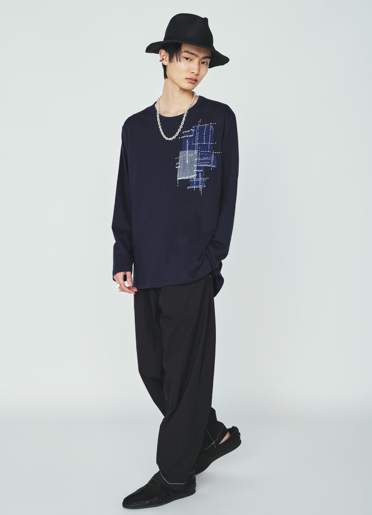 30/COTTON JERSEY SASHIKO EMBROIDERY LONG T-SHIRT