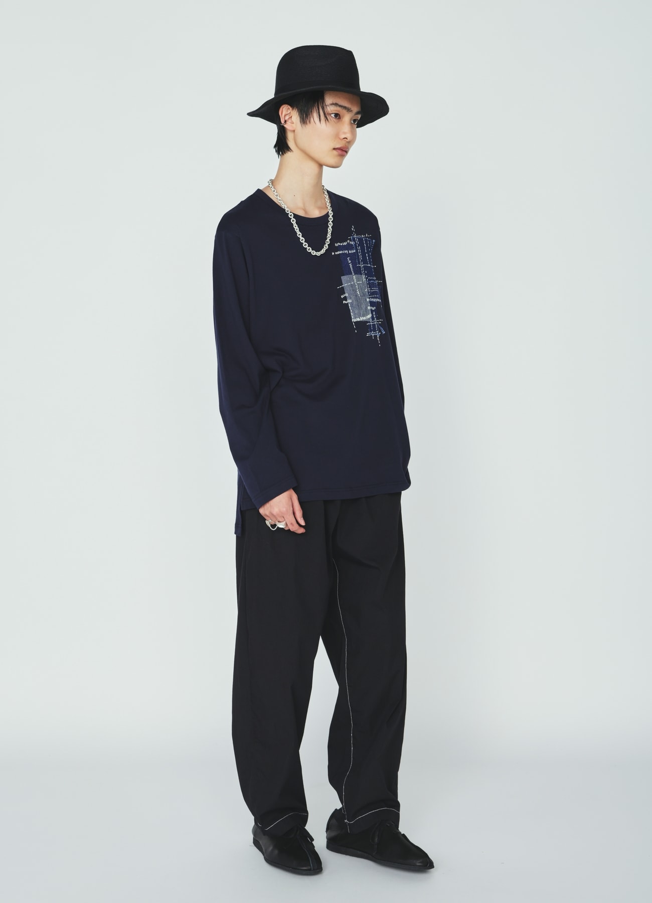 30/COTTON JERSEY SASHIKO EMBROIDERY LONG T-SHIRT