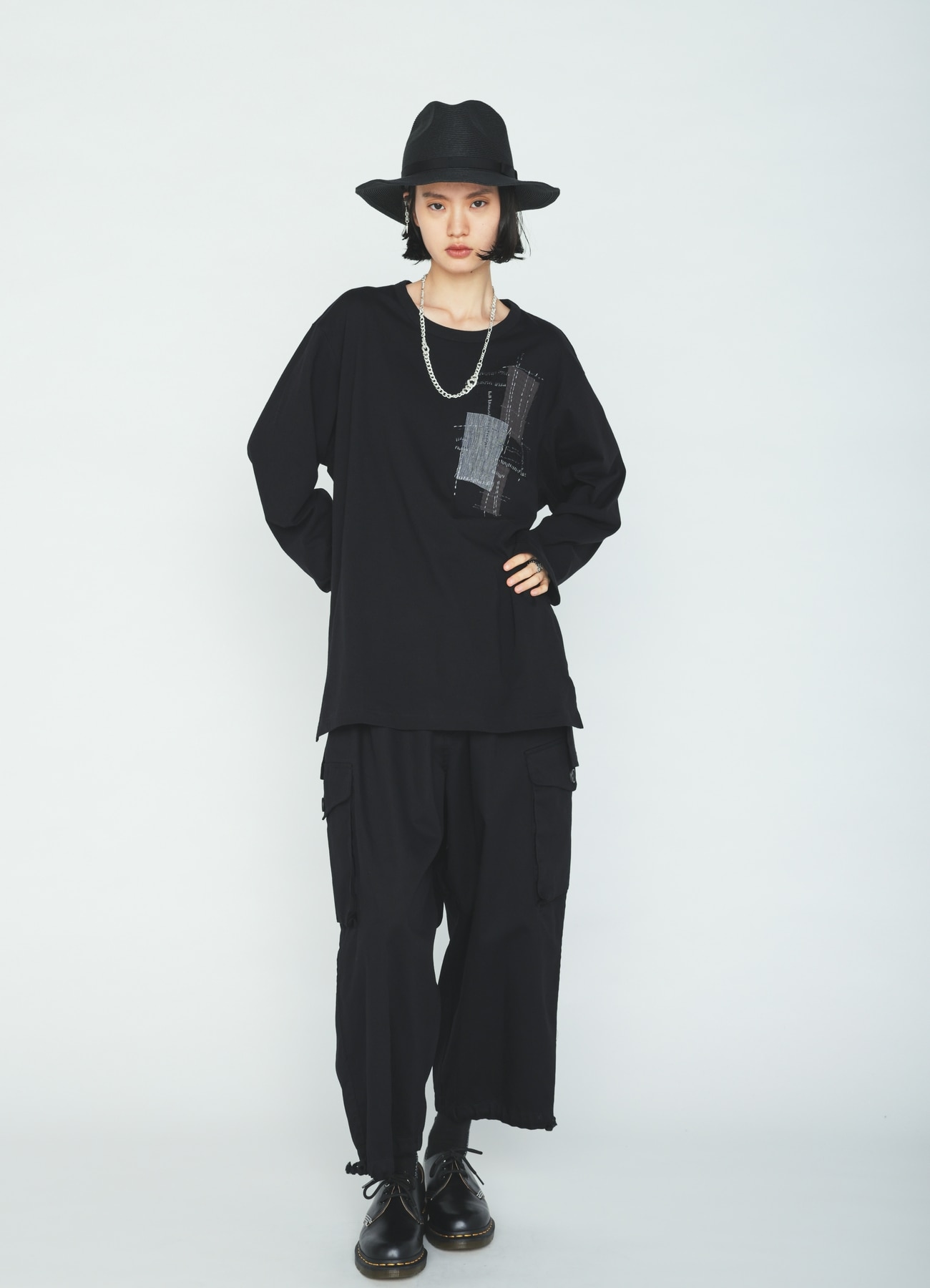 30/COTTON JERSEY SASHIKO EMBROIDERY LONG T-SHIRT