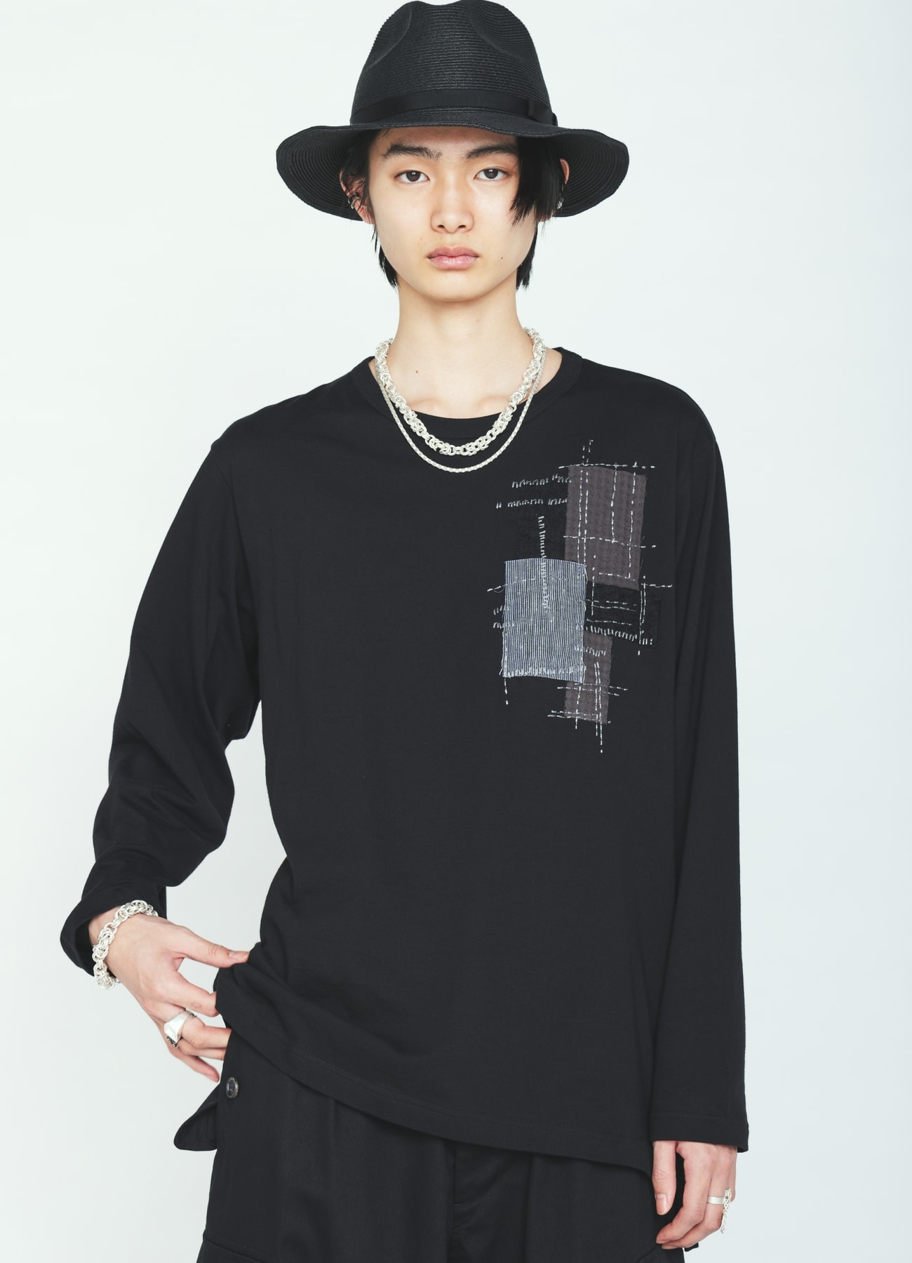 30/COTTON JERSEY SASHIKO EMBROIDERY LONG T-SHIRT