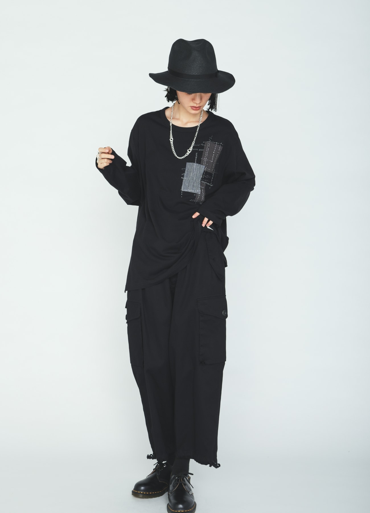 30/COTTON JERSEY SASHIKO EMBROIDERY LONG T-SHIRT