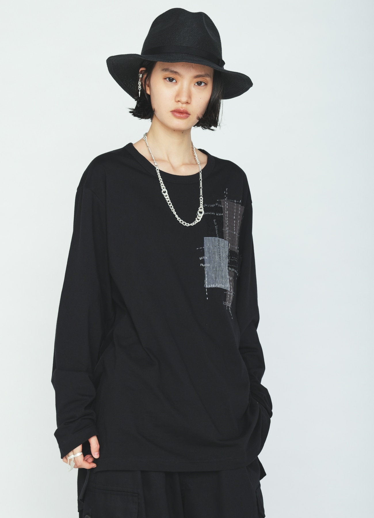 30/COTTON JERSEY SASHIKO EMBROIDERY LONG T-SHIRT