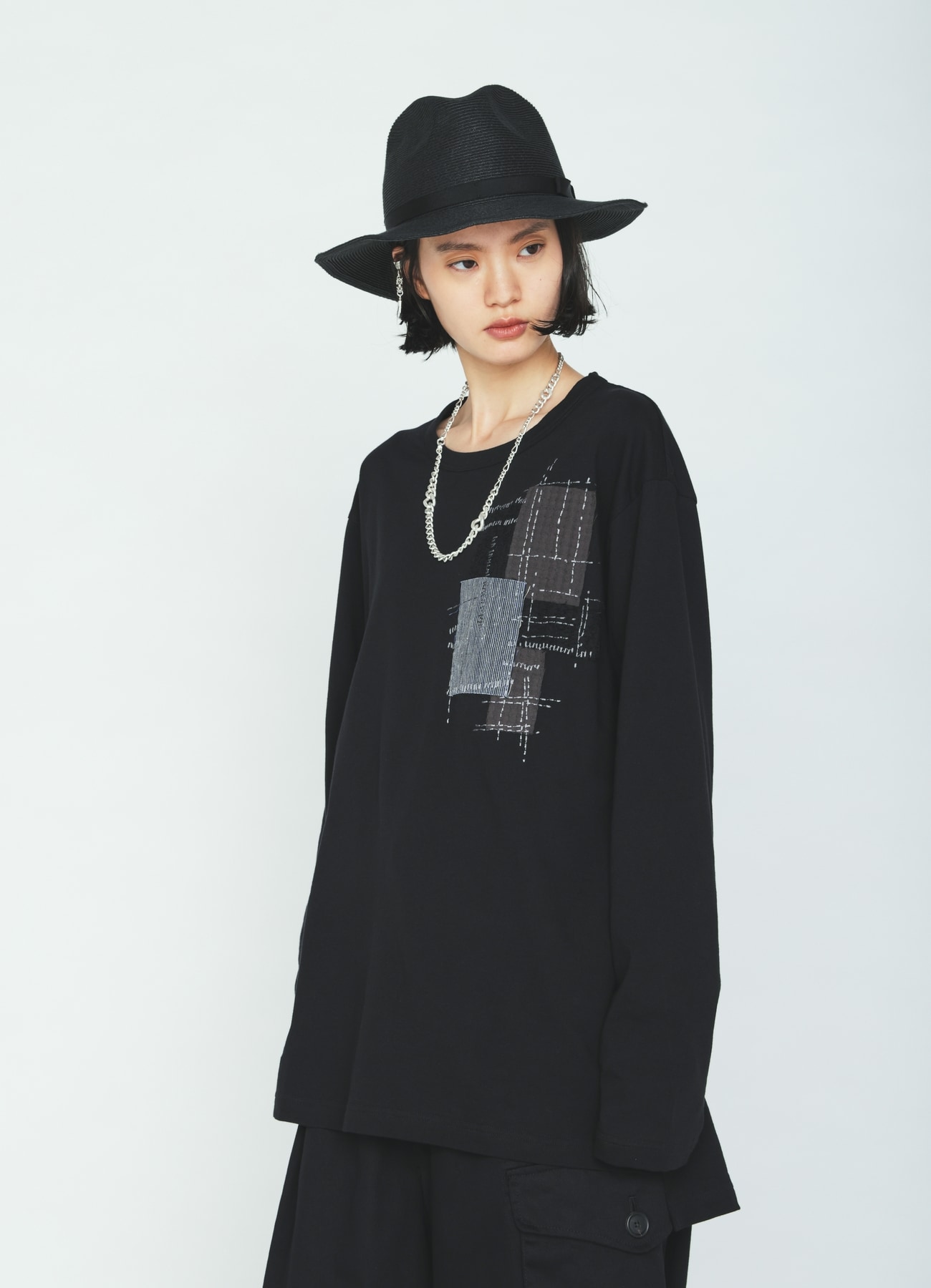 30/COTTON JERSEY SASHIKO EMBROIDERY LONG T-SHIRT