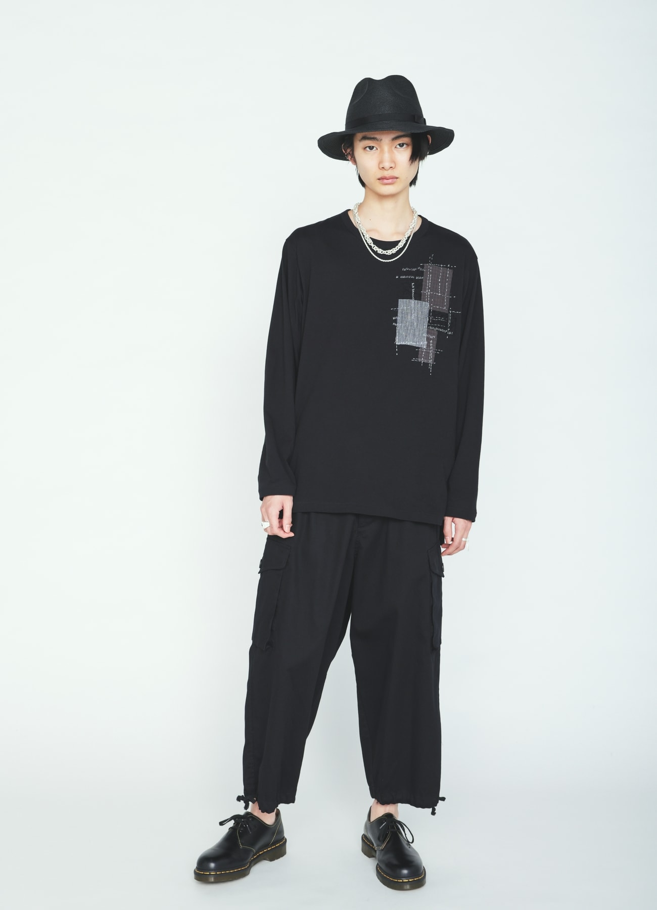 30/COTTON JERSEY SASHIKO EMBROIDERY LONG T-SHIRT