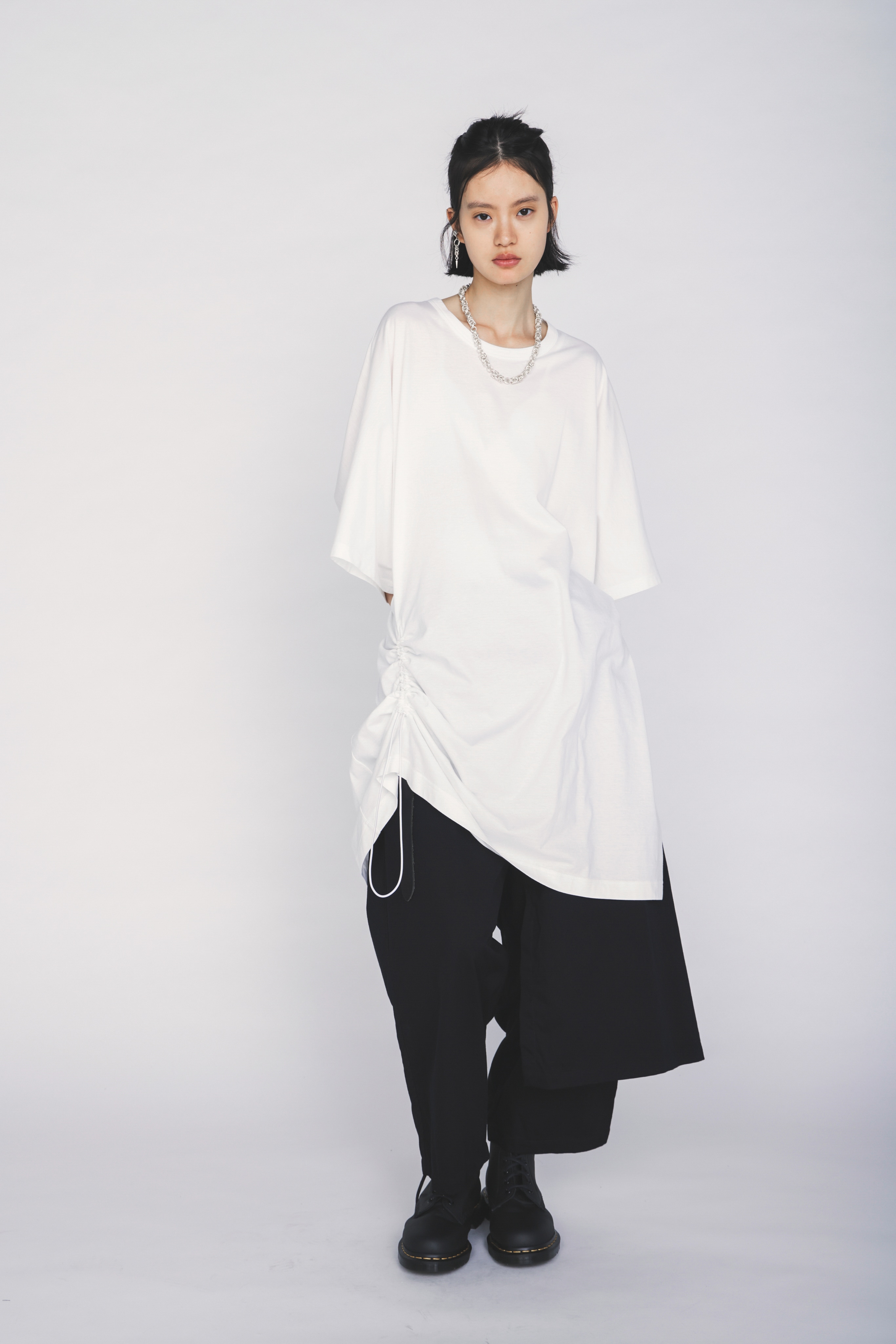 30/COTTON JERSEY ELASTIC DRAWSTRING GATHERED T-SHIRT