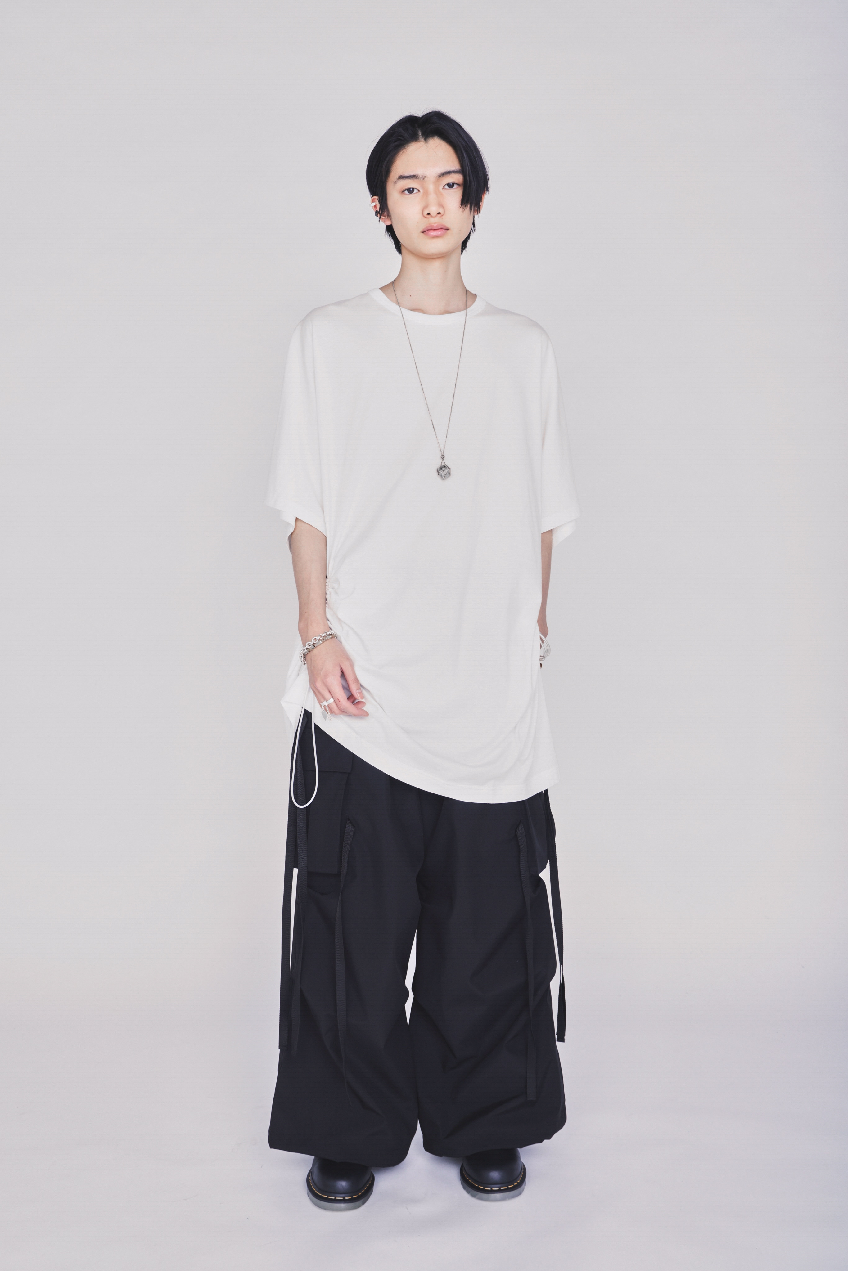 30/COTTON JERSEY ELASTIC DRAWSTRING GATHERED T-SHIRT