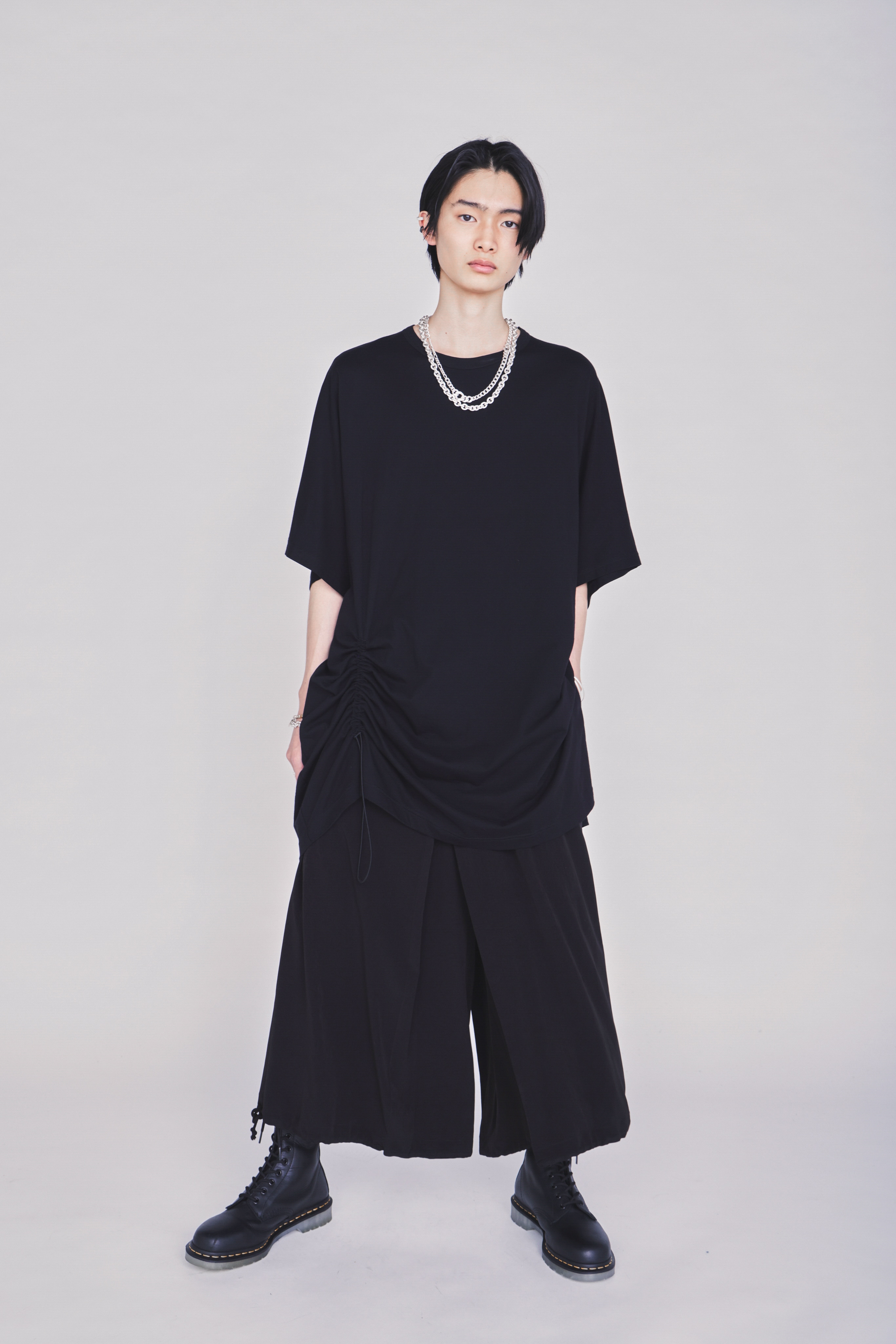 30/COTTON JERSEY ELASTIC DRAWSTRING GATHERED T-SHIRT