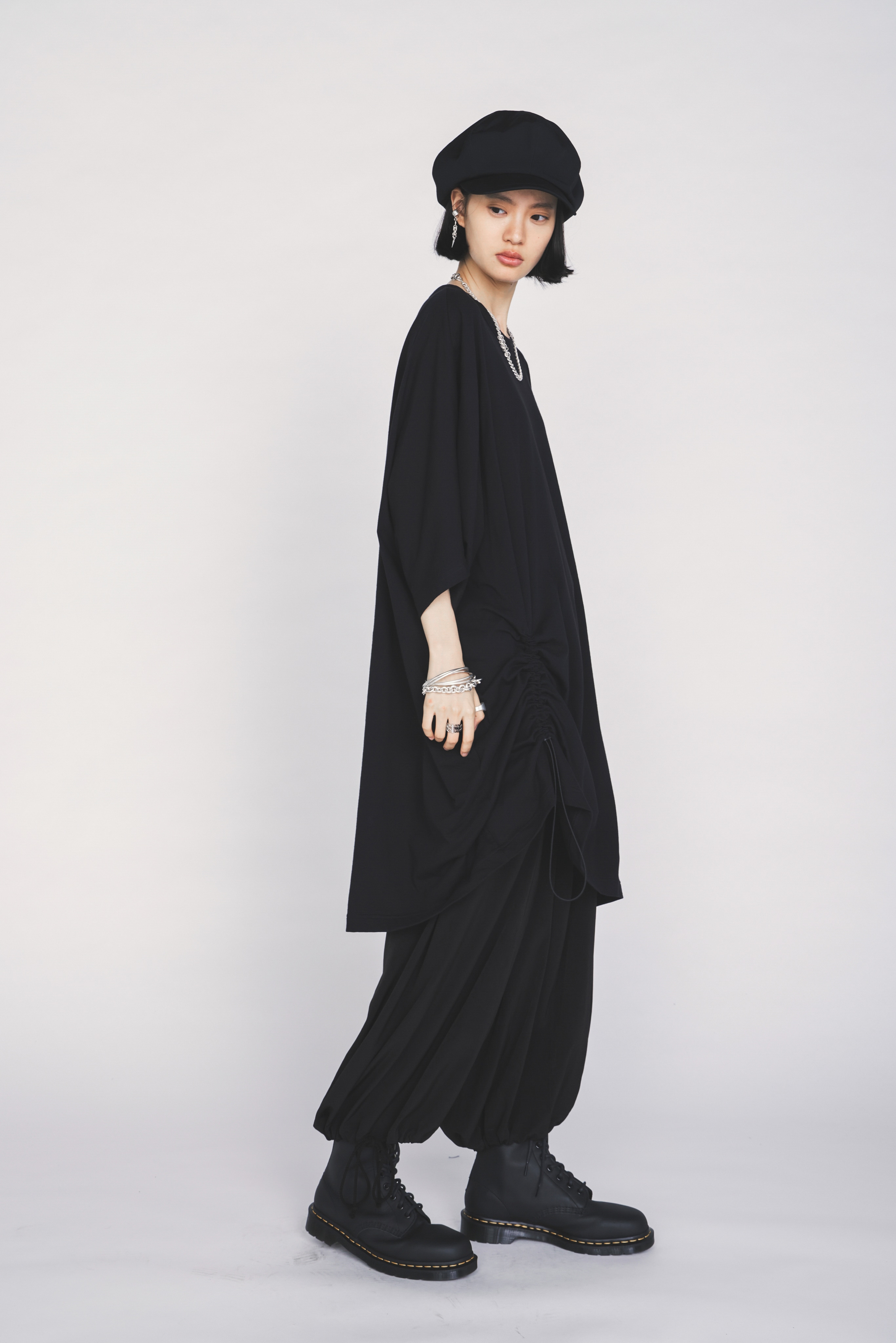 30/COTTON JERSEY ELASTIC DRAWSTRING GATHERED T-SHIRT