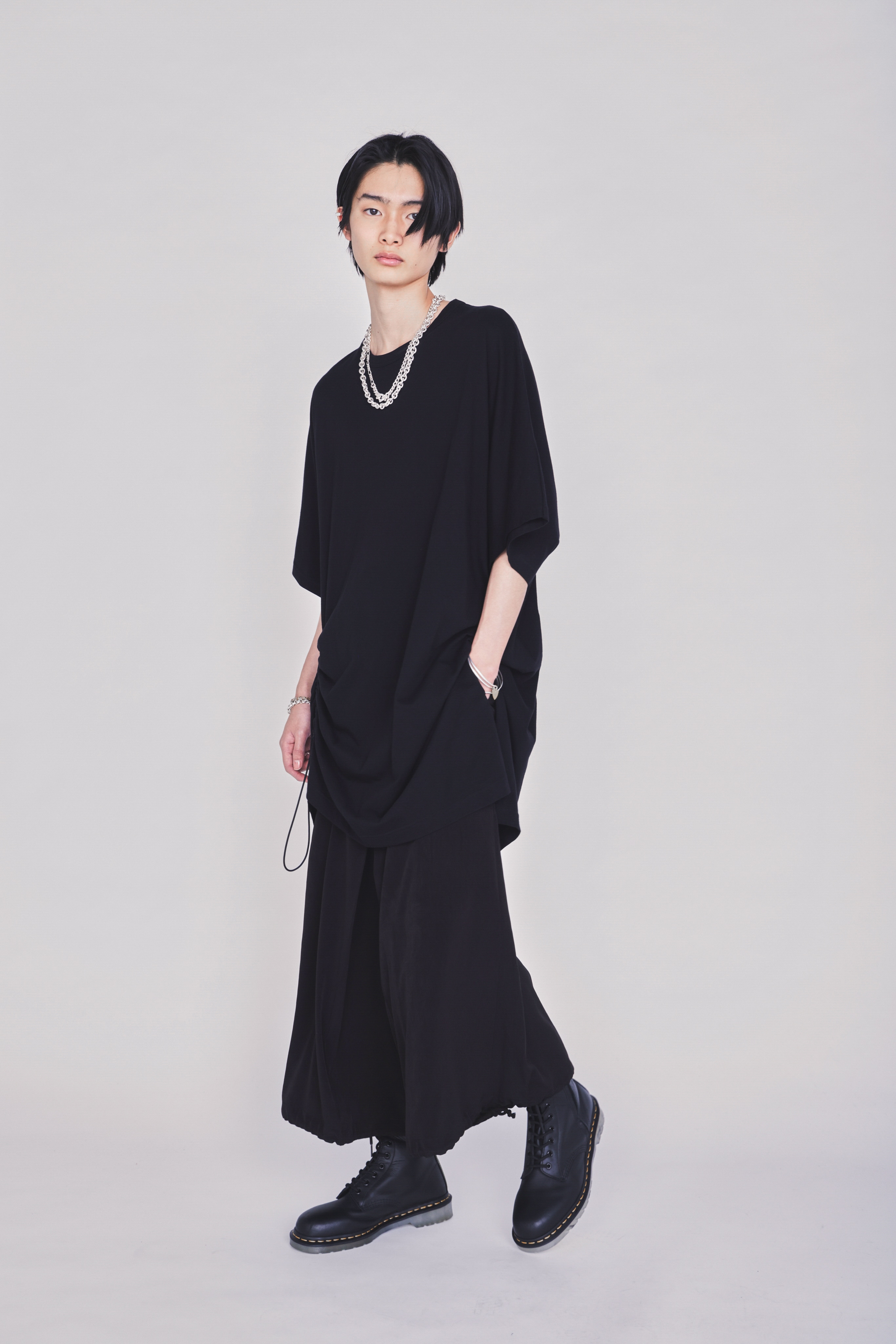 30/COTTON JERSEY ELASTIC DRAWSTRING GATHERED T-SHIRT