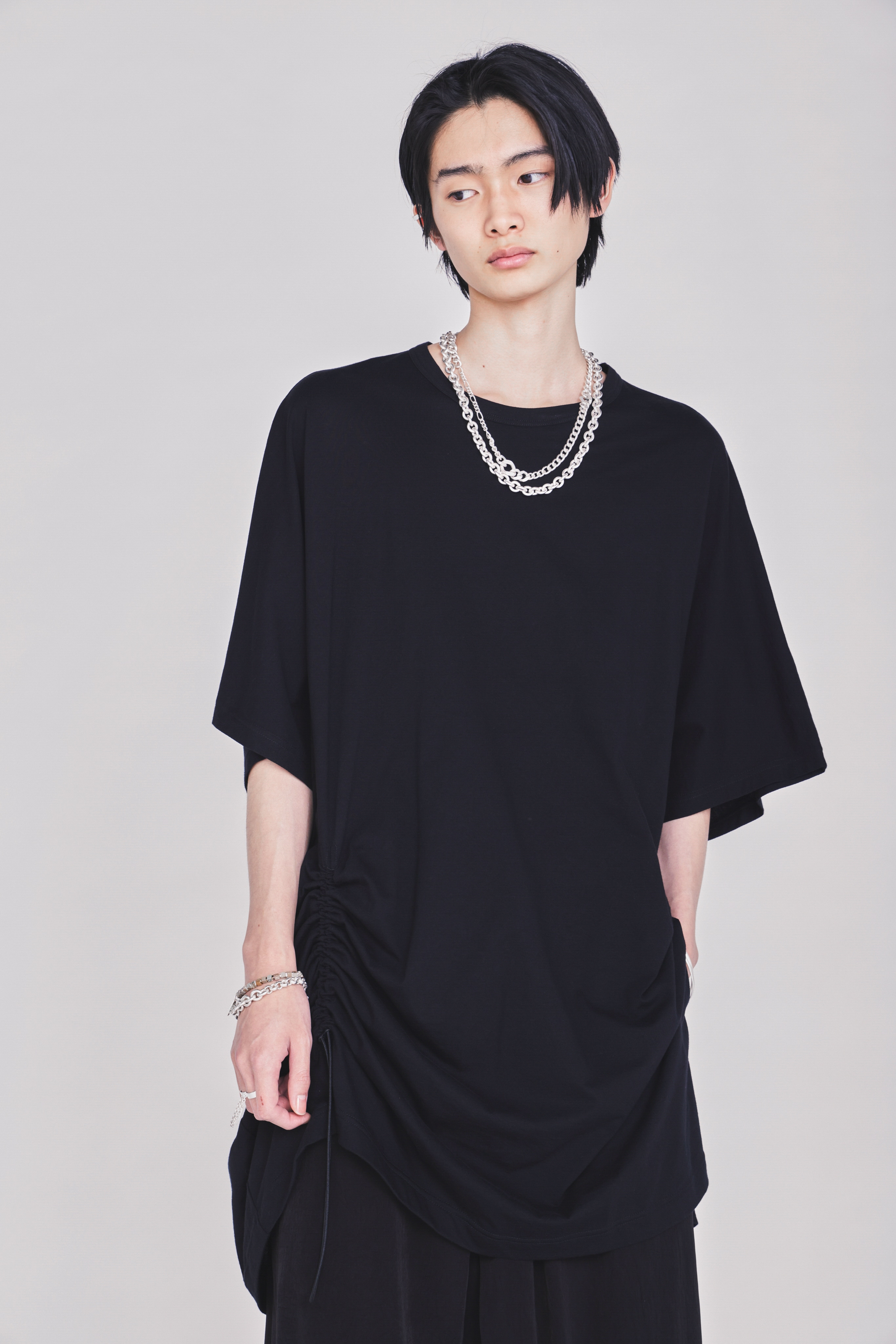 30/COTTON JERSEY ELASTIC DRAWSTRING GATHERED T-SHIRT