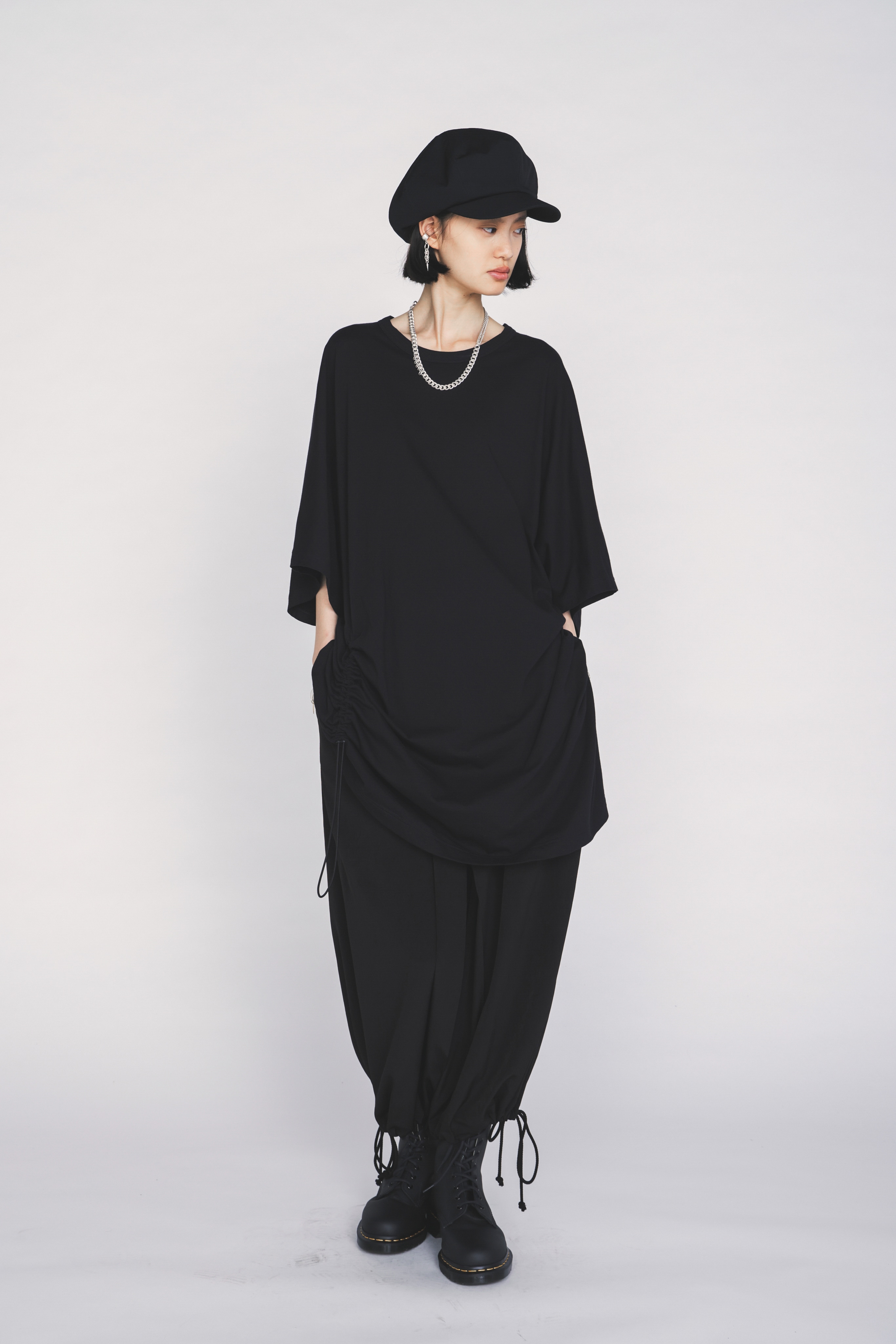 30/COTTON JERSEY ELASTIC DRAWSTRING GATHERED T-SHIRT