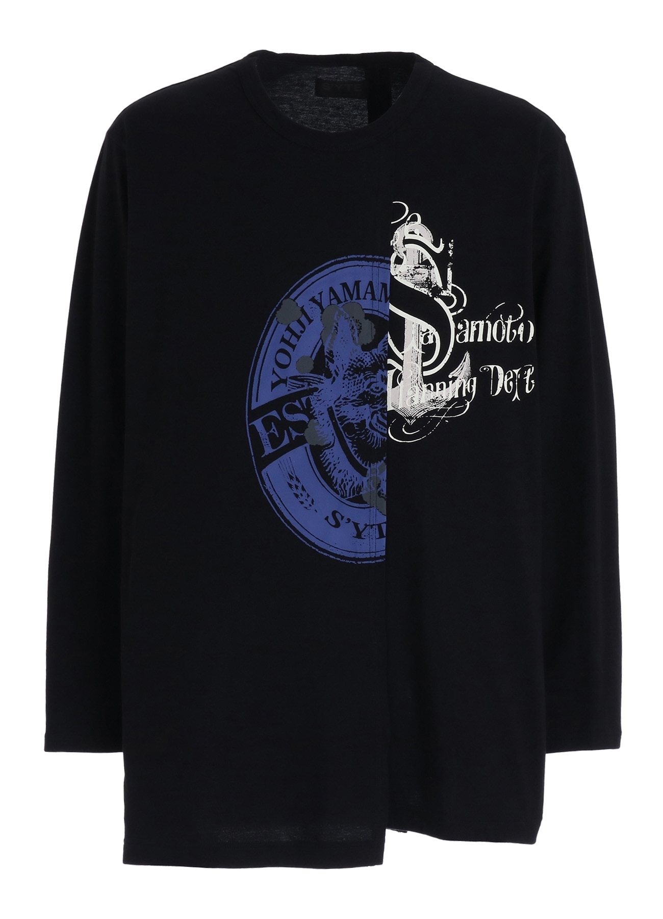 30S COTTON JERSEY WOLF AND ANCHOR PRINT ASYMMETRIC LONG T-SHIRT